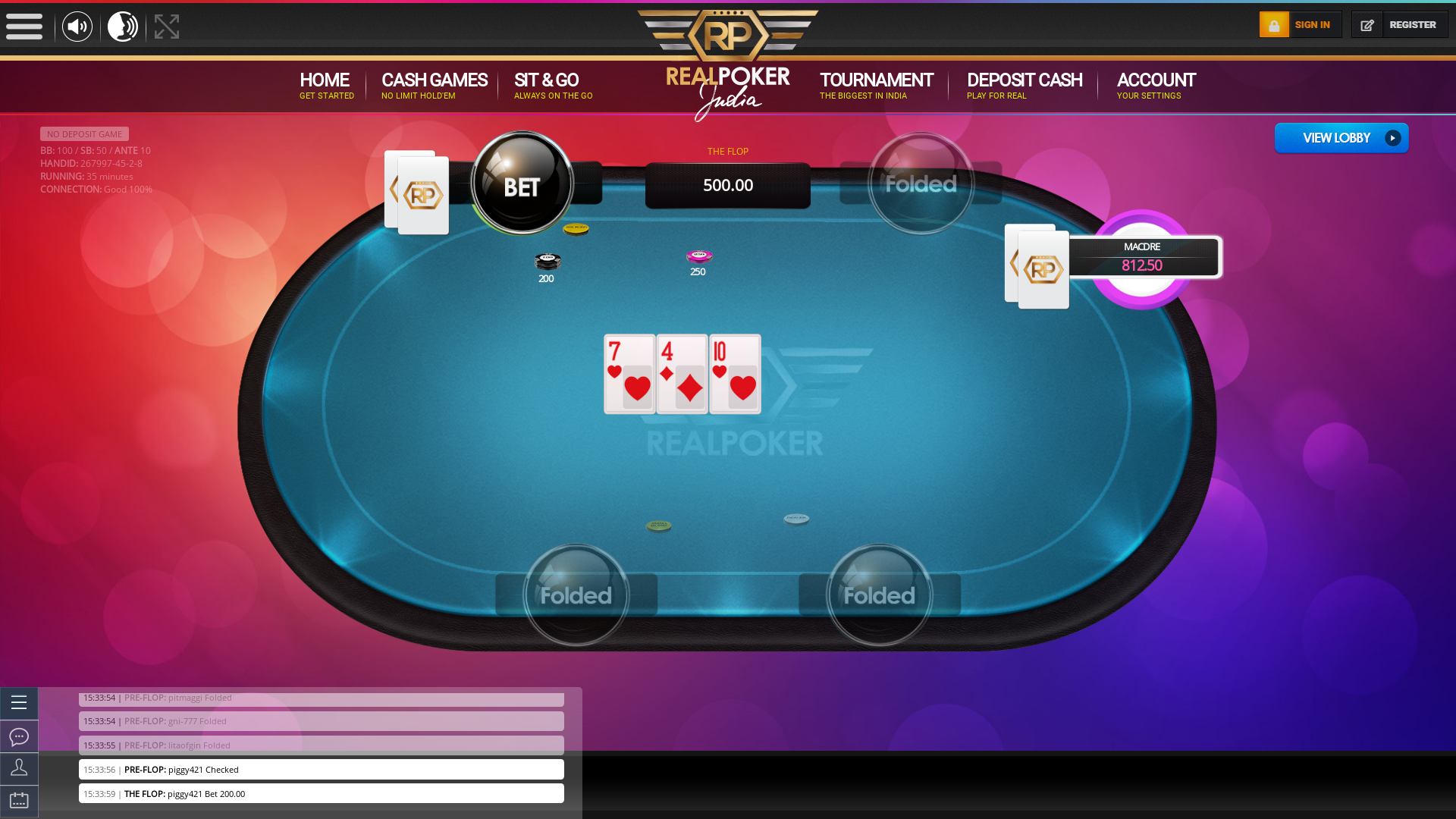Online poker on a 10 player table in the 34th minute match up