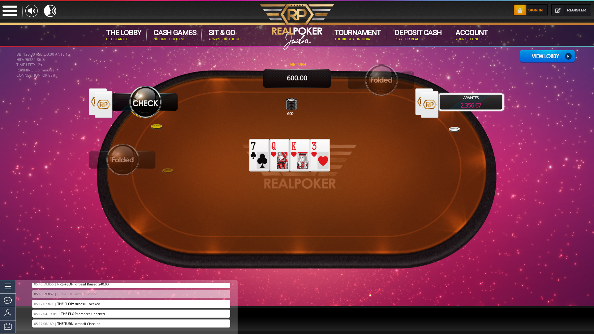 Online poker on a 10 player table in the 35th minute match up