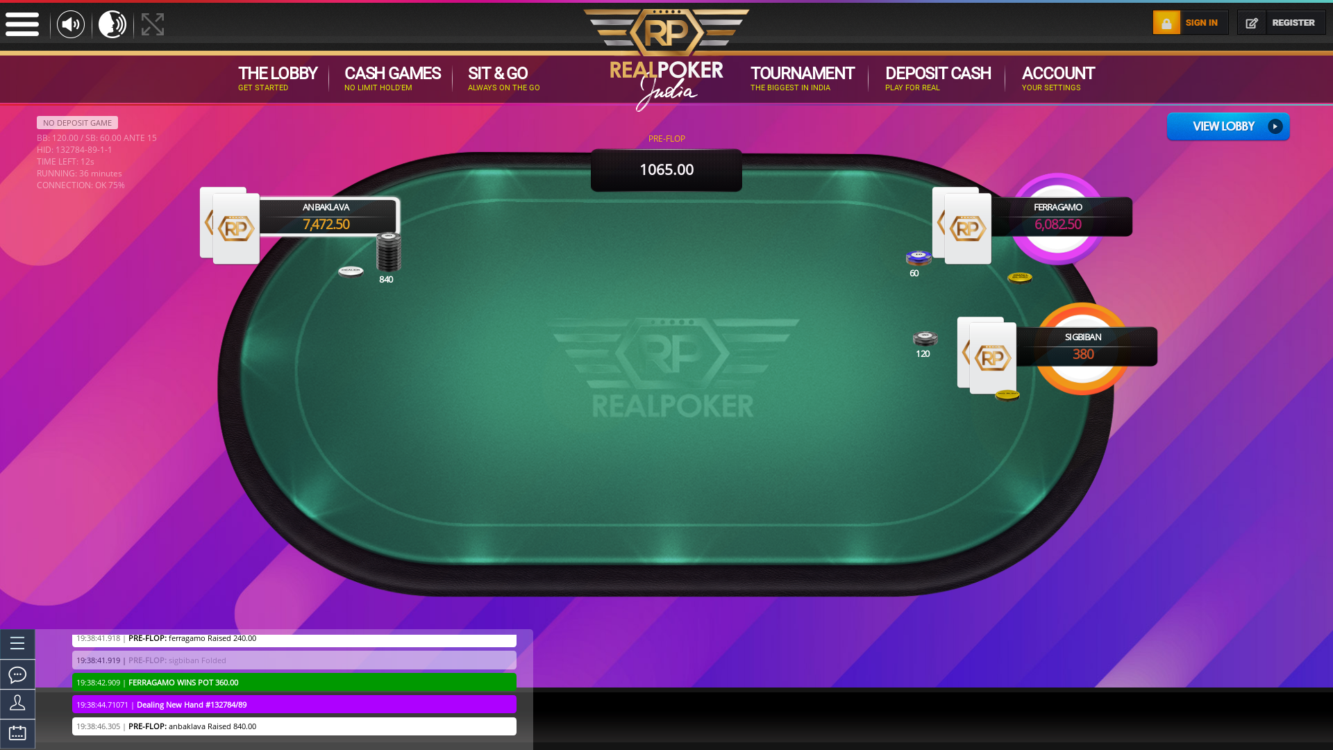 Online poker on a 10 player table in the 36th minute match up