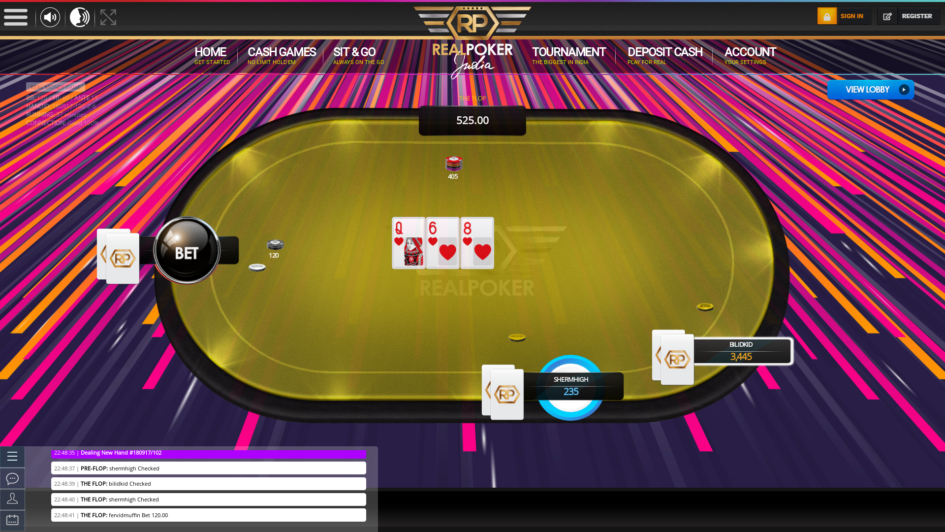 Online poker on a 10 player table in the 37th minute match up