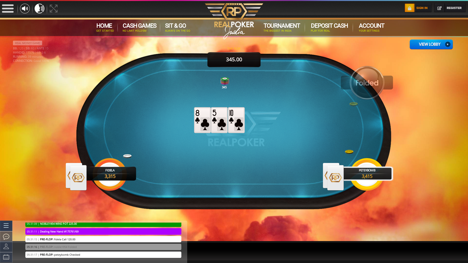 Online poker on a 10 player table in the 39th minute match up