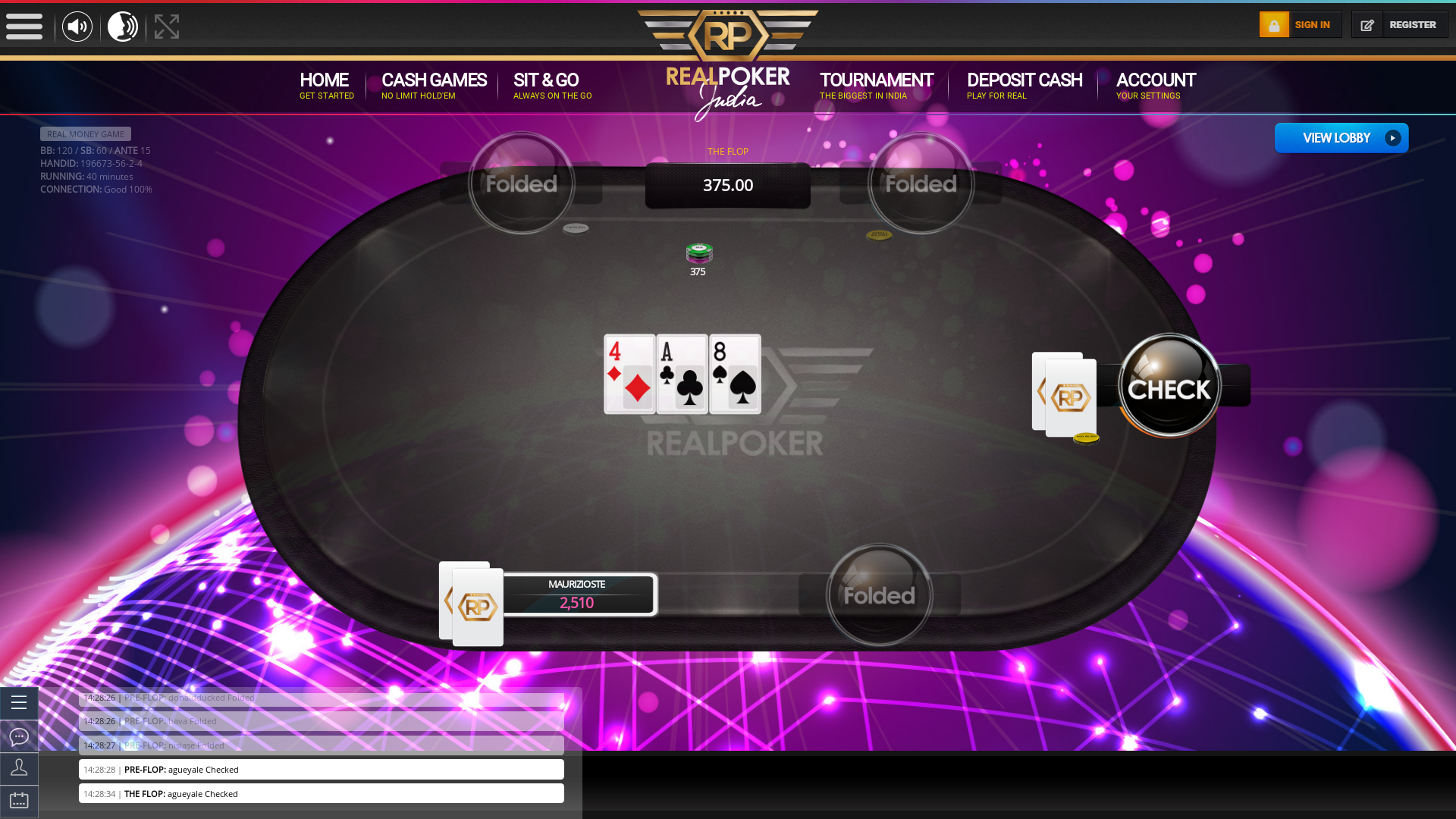Online poker on a 10 player table in the 40th minute match up