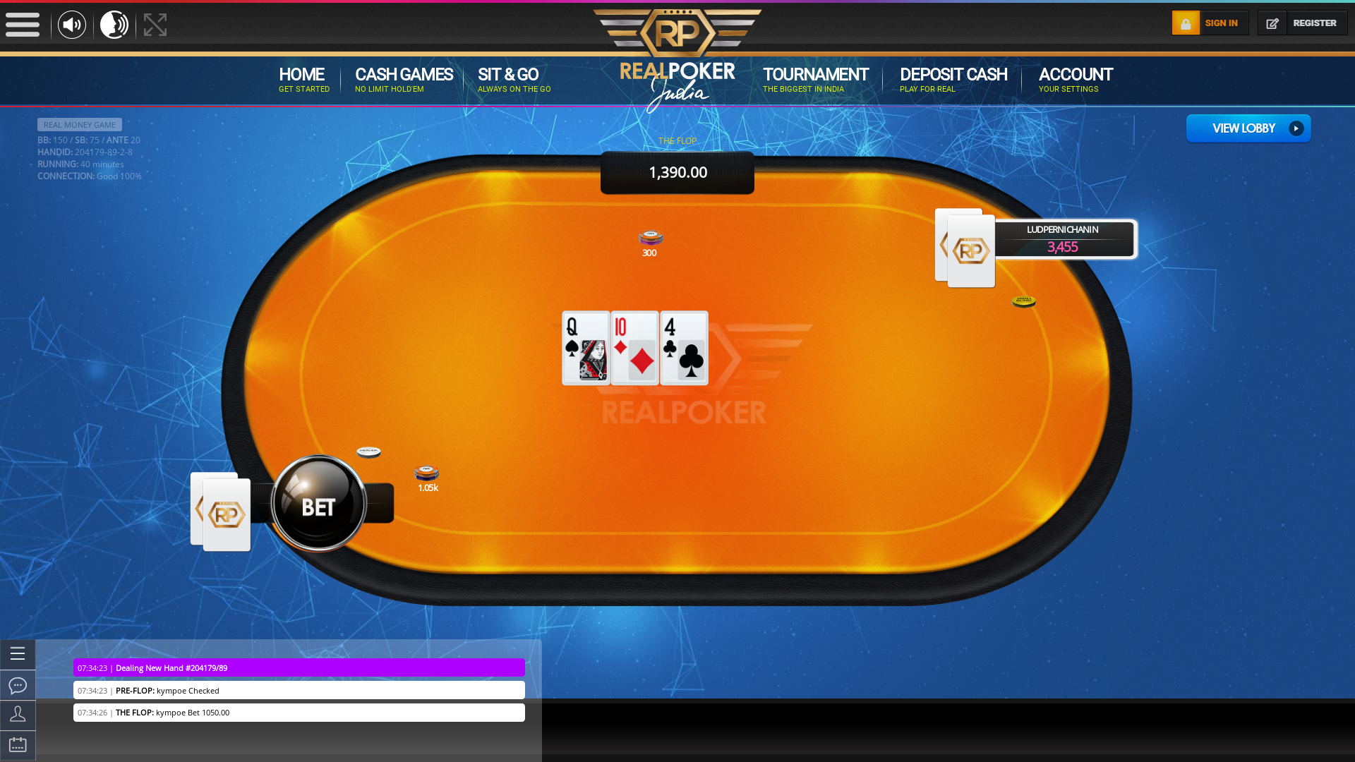 Online poker on a 10 player table in the 40th minute match up
