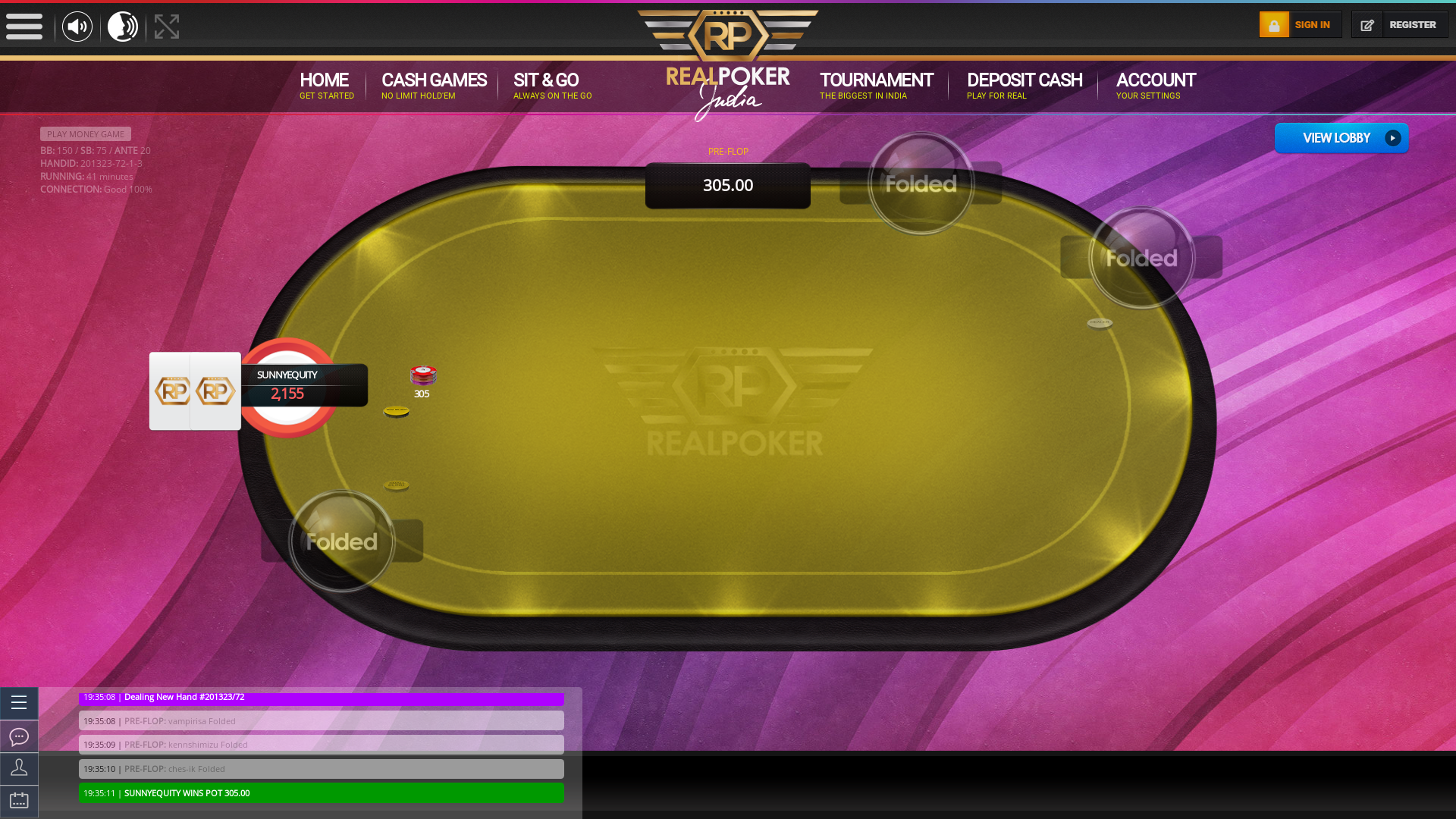 Online poker on a 10 player table in the 41st minute match up