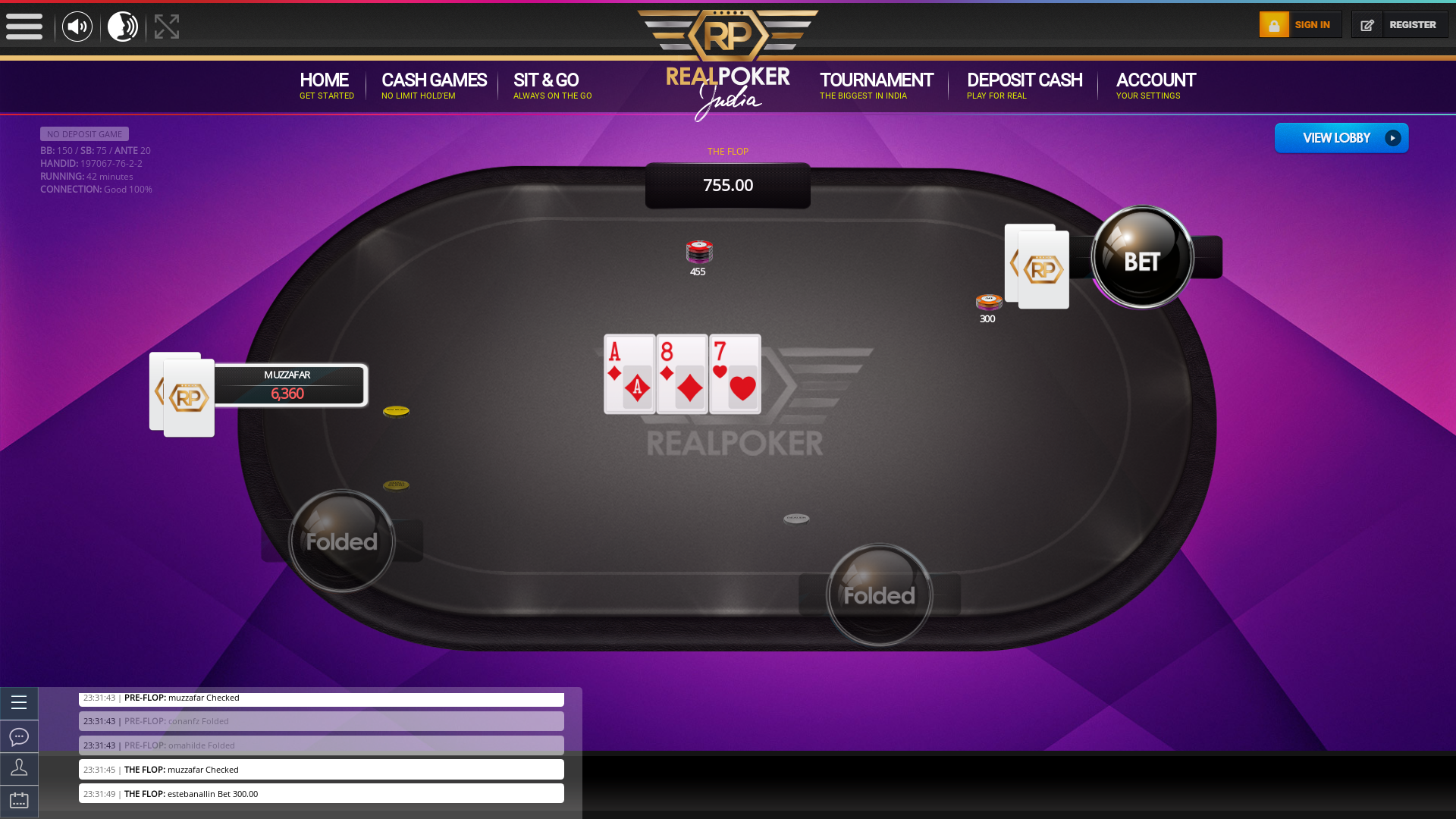 Online poker on a 10 player table in the 42nd minute match up