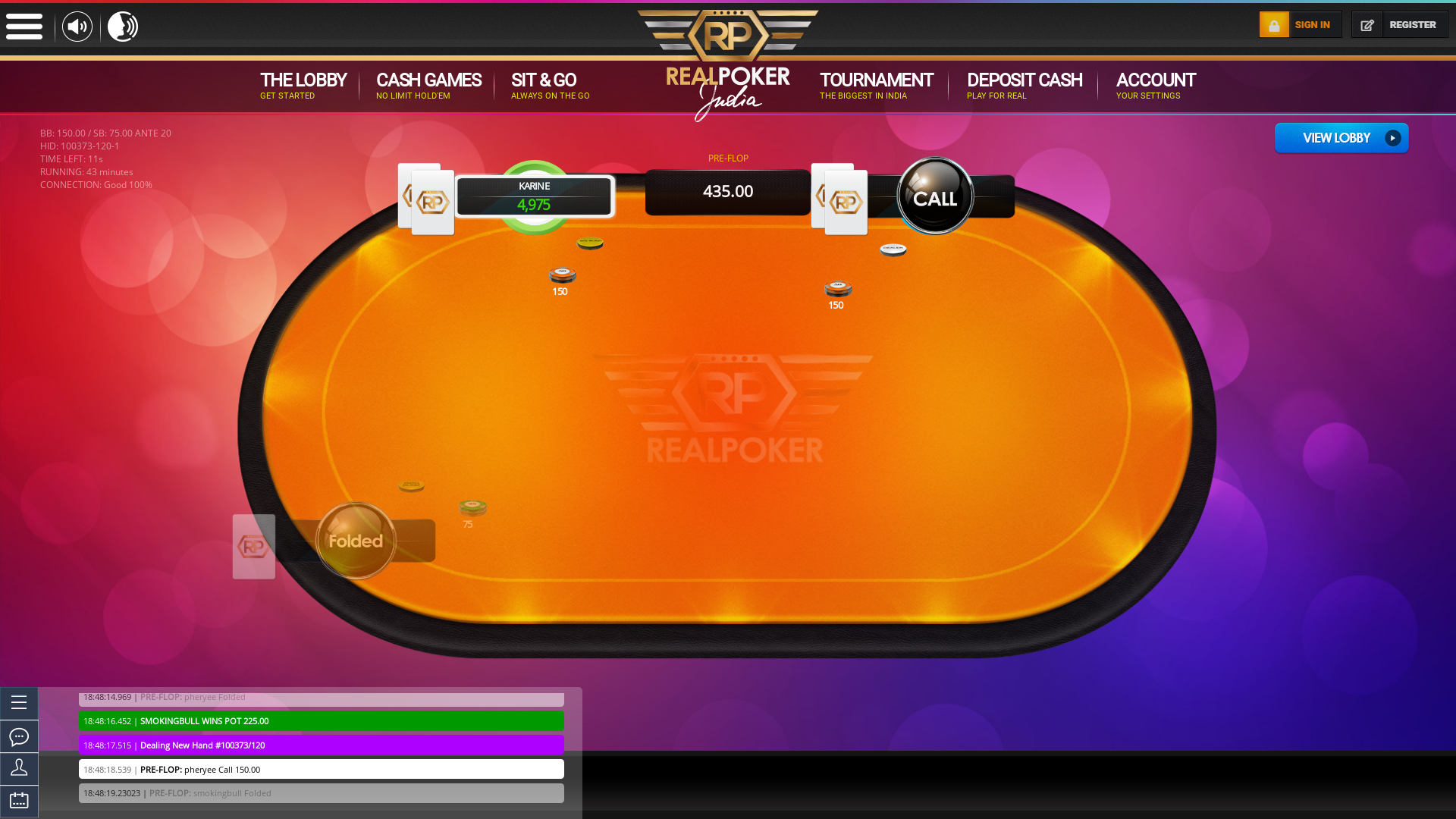Online poker on a 10 player table in the 43rd minute match up