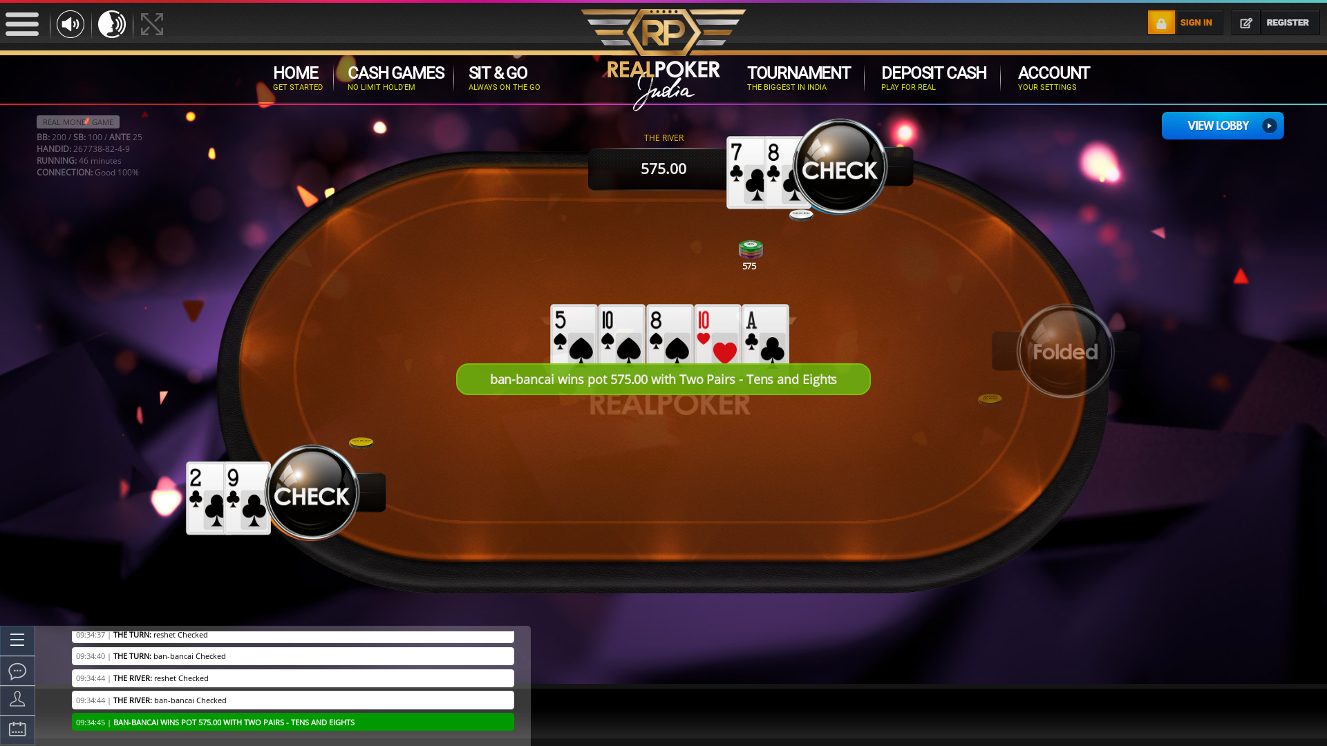 Online poker on a 10 player table in the 46th minute match up