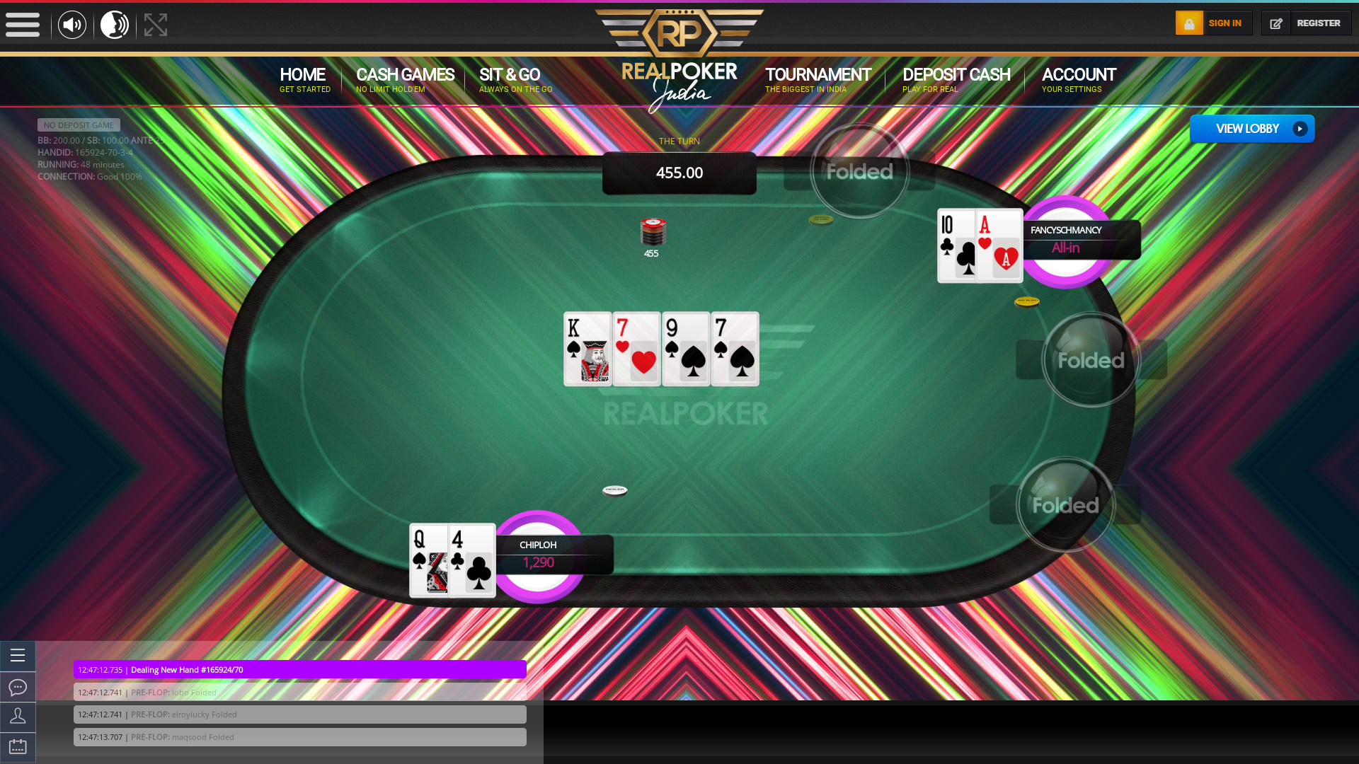 Online poker on a 10 player table in the 48th minute match up