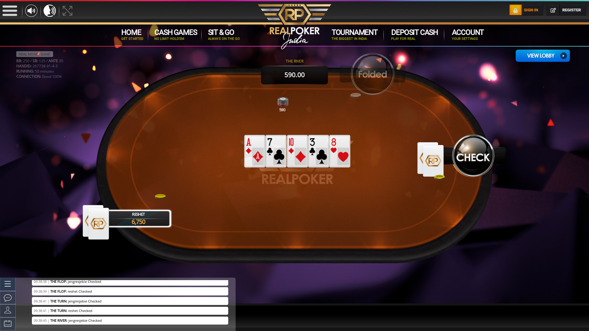 Online poker on a 10 player table in the 50th minute match up