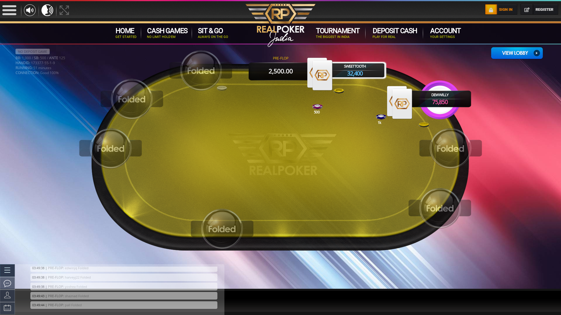 Online poker on a 10 player table in the 51st minute match up