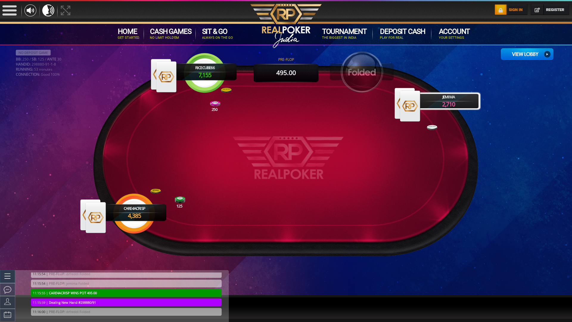 Online poker on a 10 player table in the 52nd minute match up