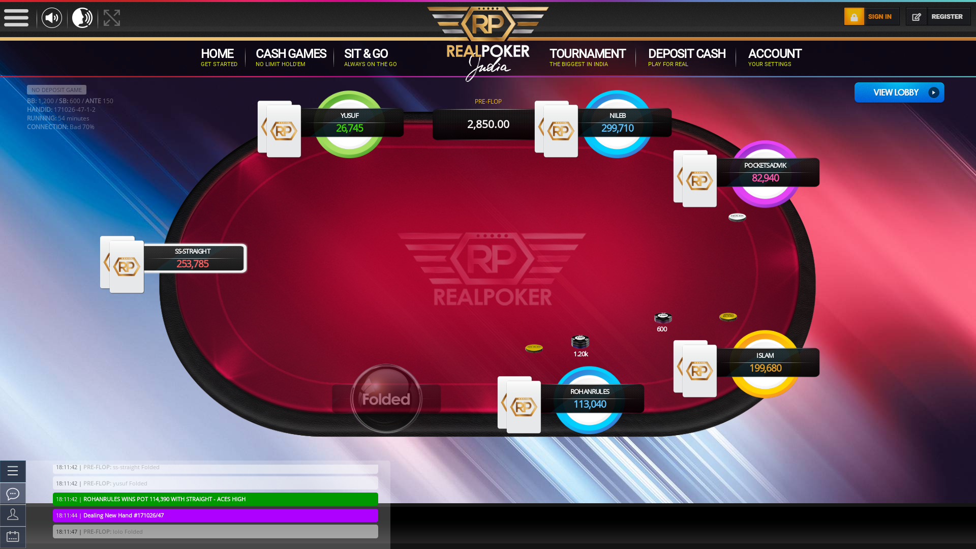 Online poker on a 10 player table in the 54th minute match up