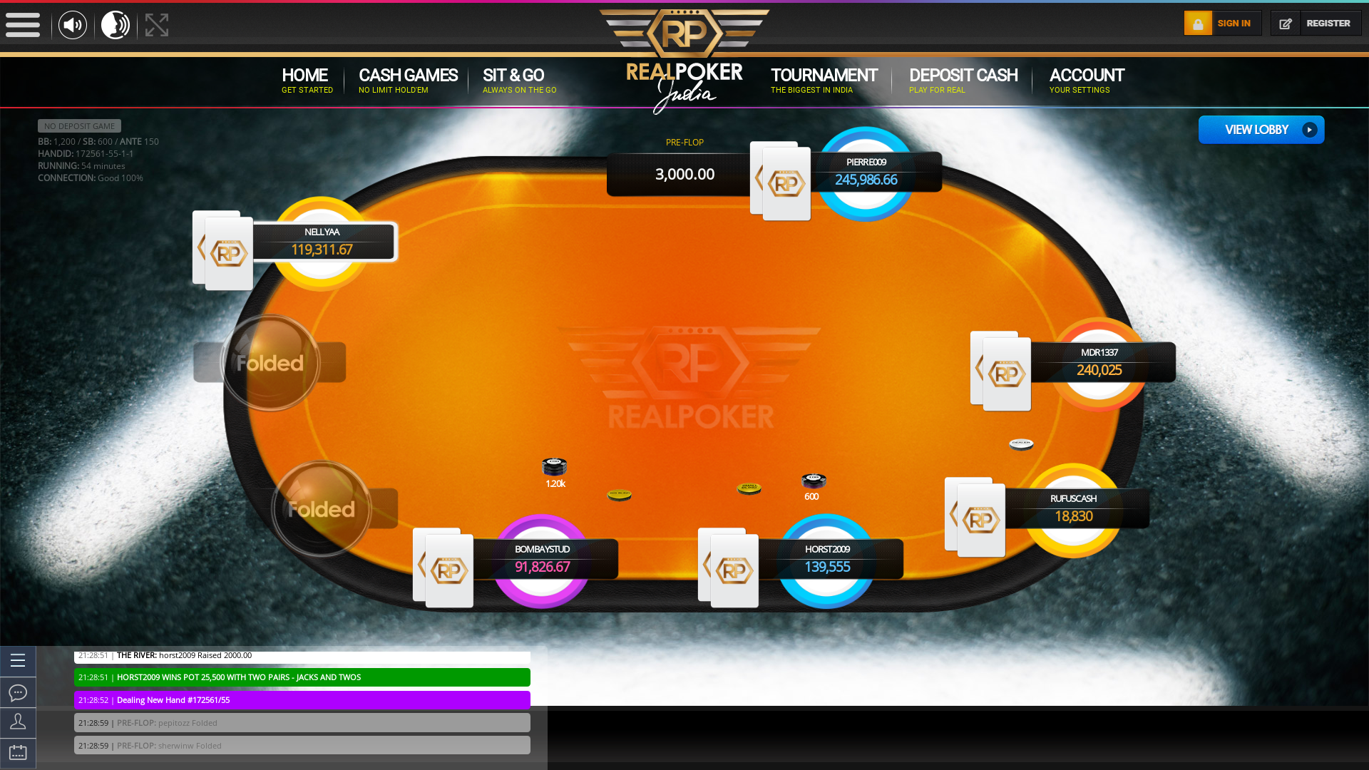 Online poker on a 10 player table in the 54th minute match up