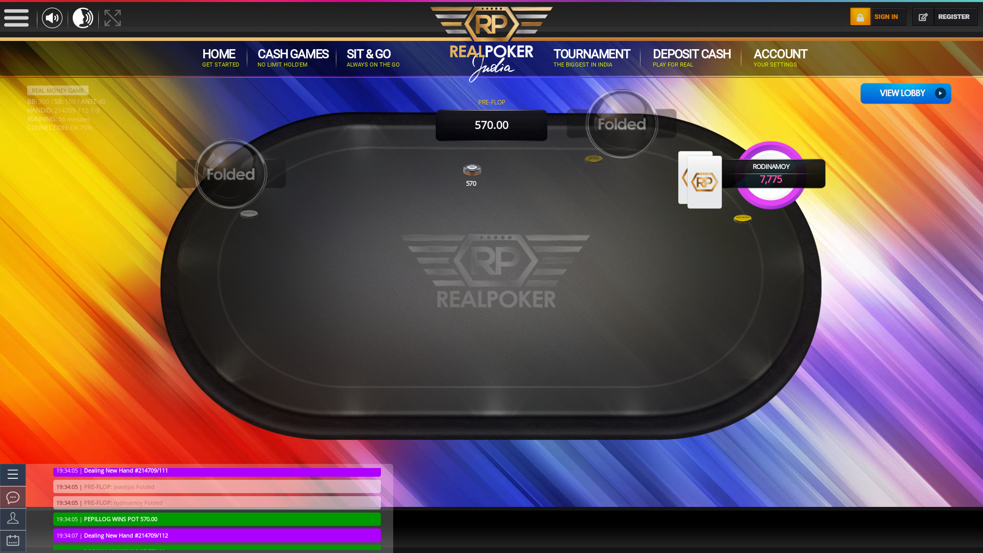 Online poker on a 10 player table in the 56th minute match up
