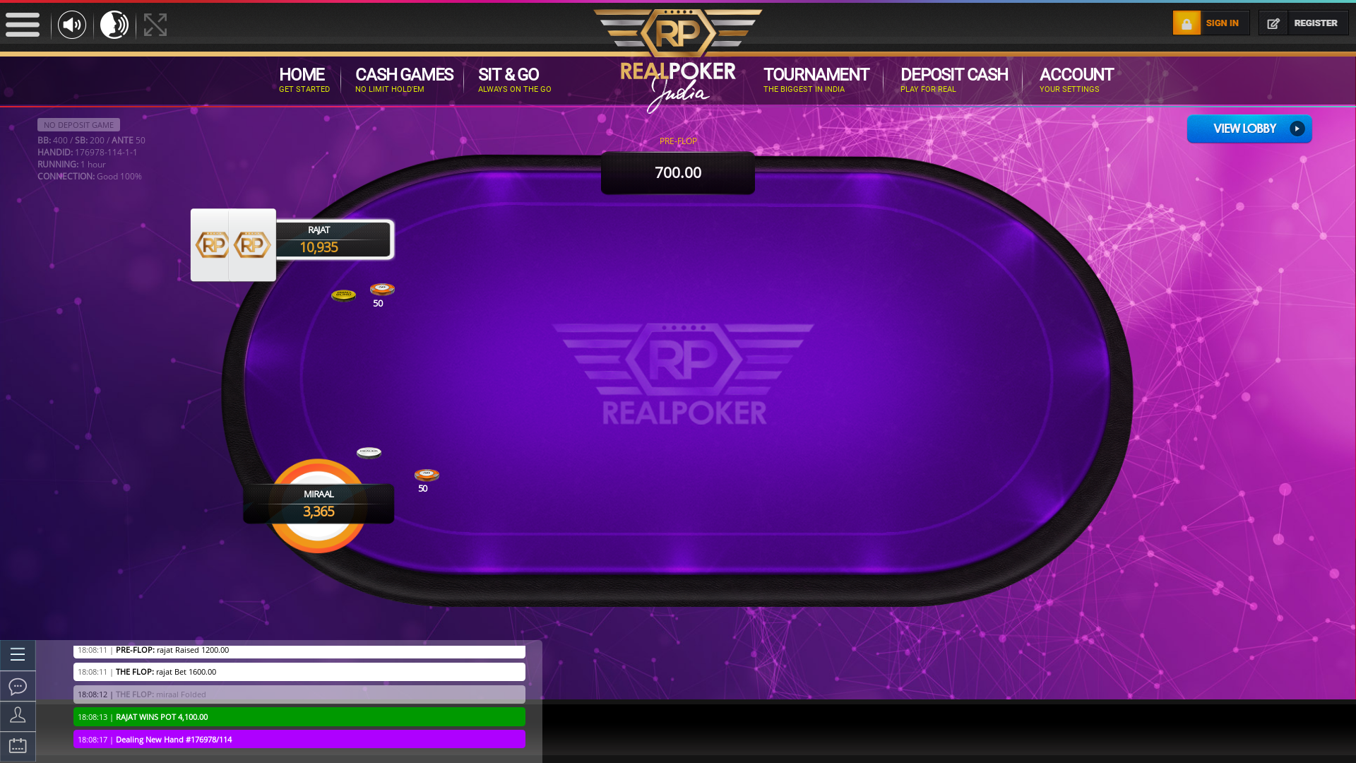 Online poker on a 10 player table in the 61st minute match up