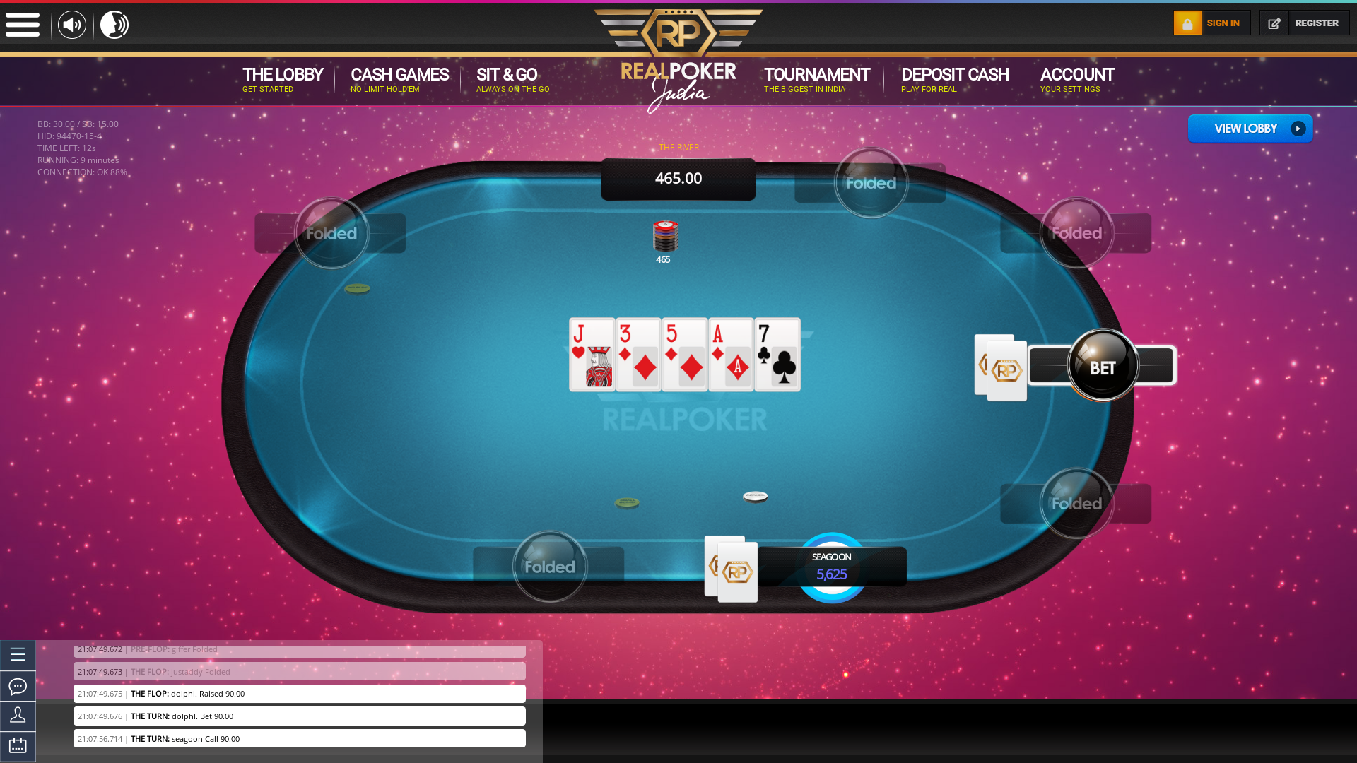 Online poker on a 10 player table in the 8th minute match up