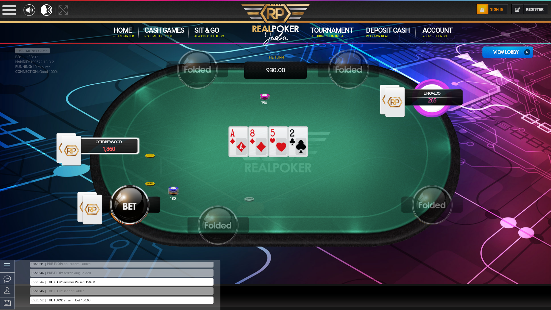 Online poker on a 10 player table in the 9th minute match up