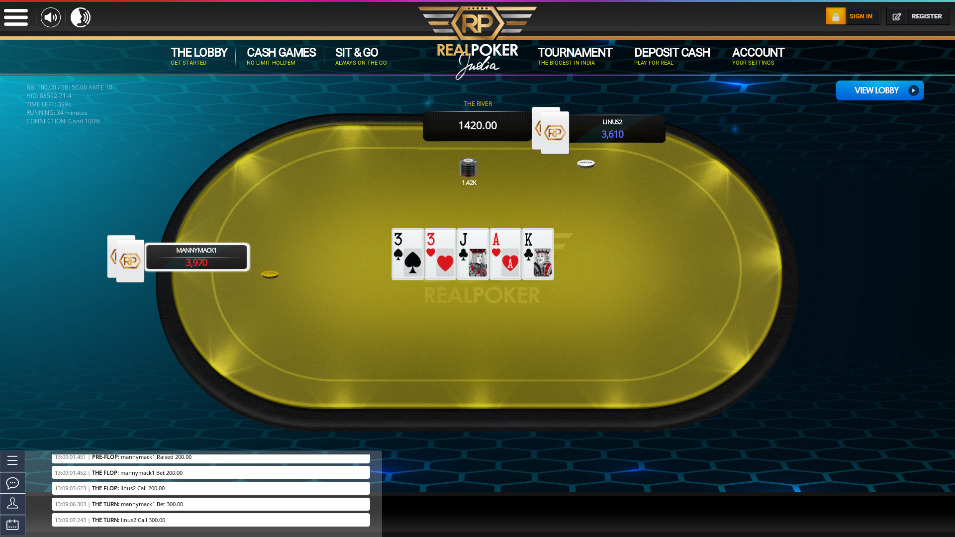 Online poker on a 6 player table in the 33rd minute match up