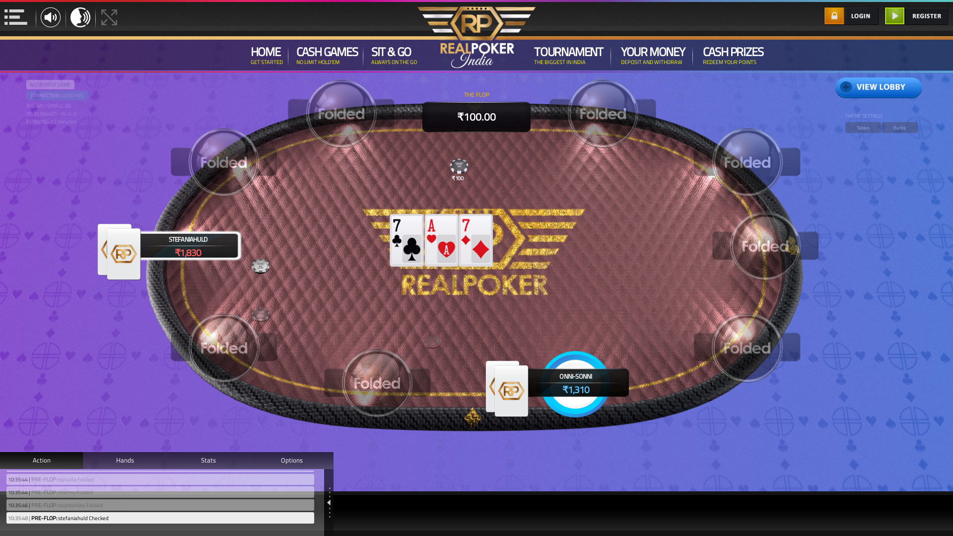 Real indian poker on a 10 player table in the 12th minute of the game