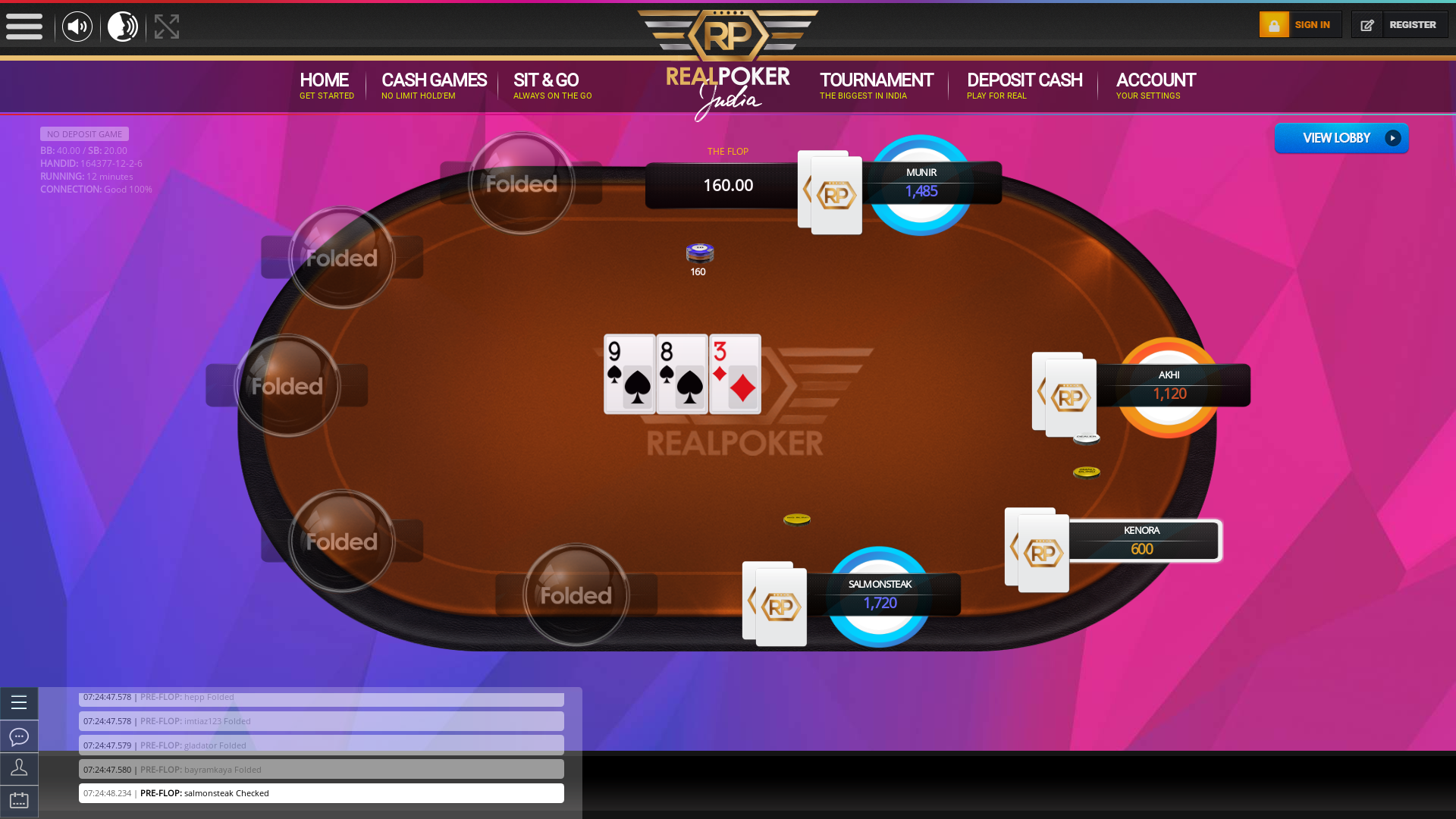 Real Indian poker on a 10 player table in the 12th minute of the game