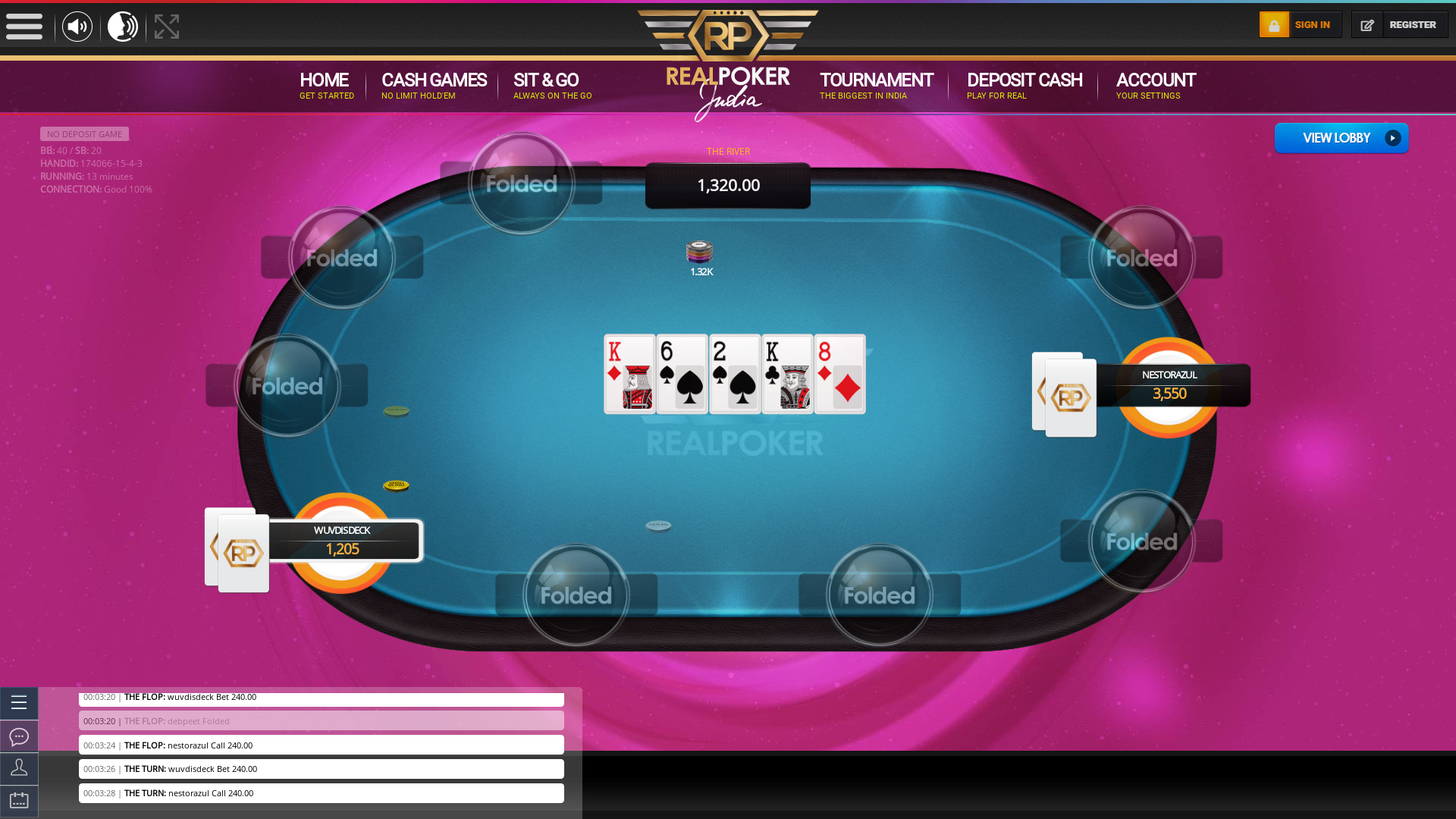 Real Indian poker on a 10 player table in the 13th minute of the game