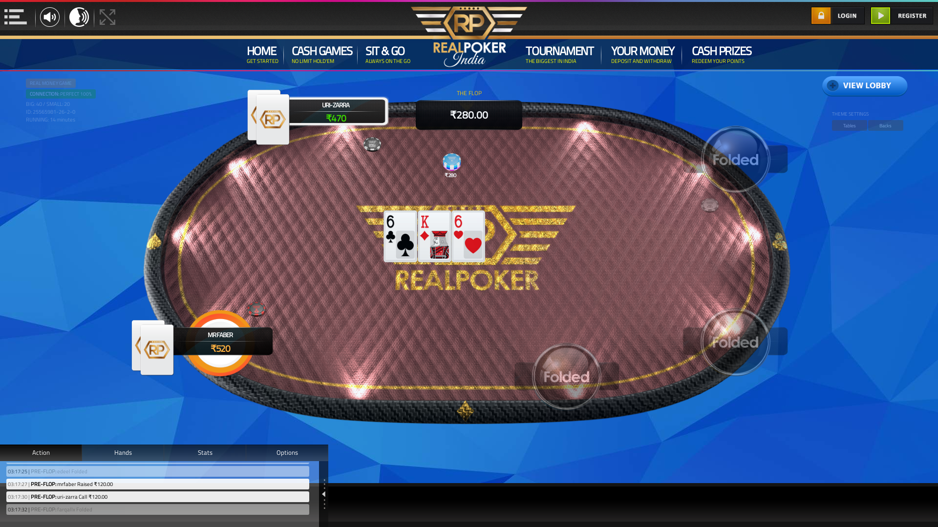 Real indian poker on a 10 player table in the 14th minute of the game