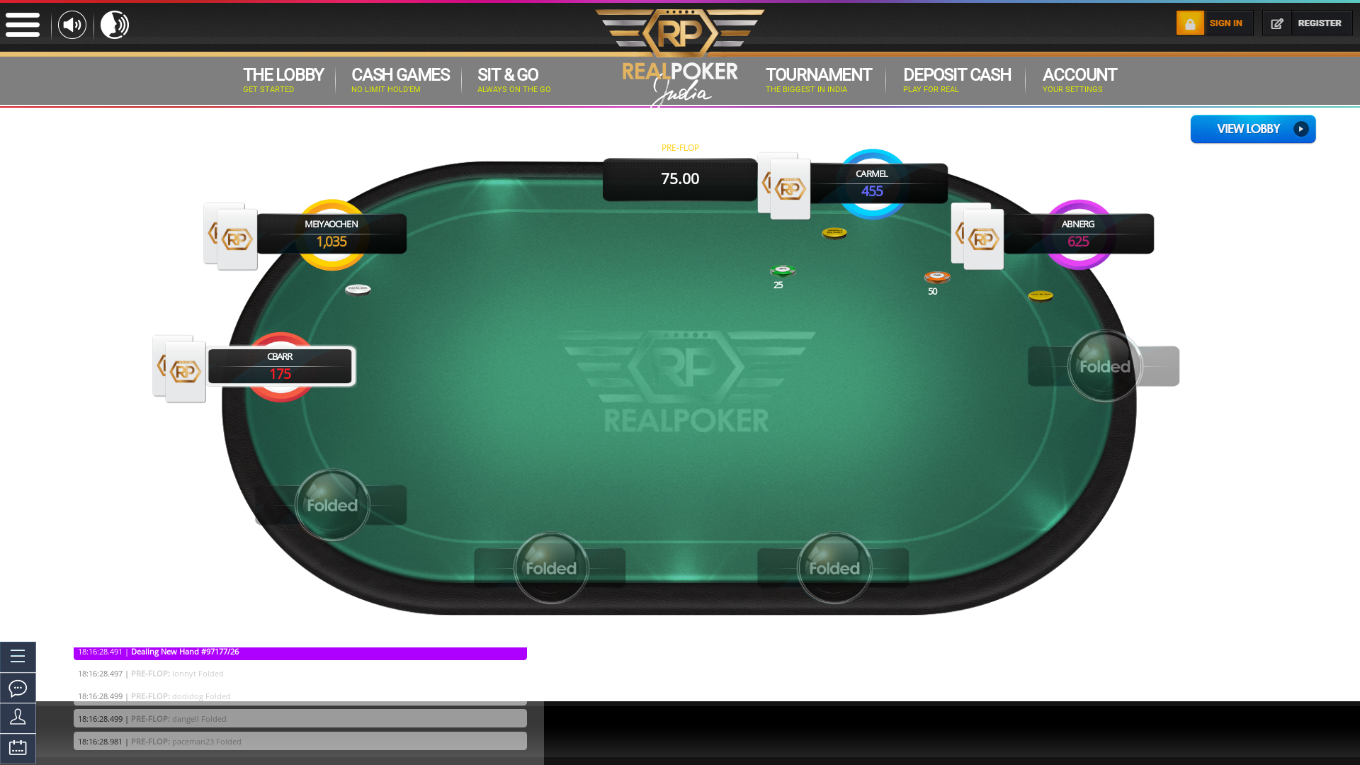 Real Indian poker on a 10 player table in the 15th minute of the game