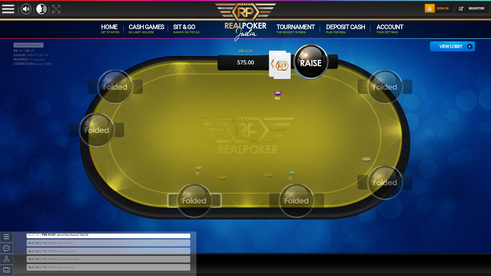 Real Indian poker on a 10 player table in the 17th minute of the game