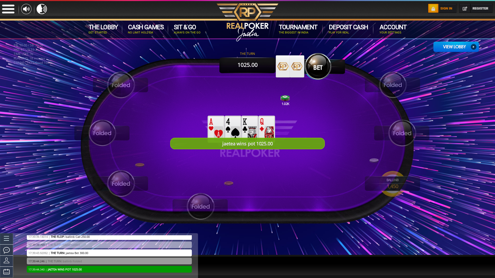 Real Indian poker on a 10 player table in the 18th minute of the game
