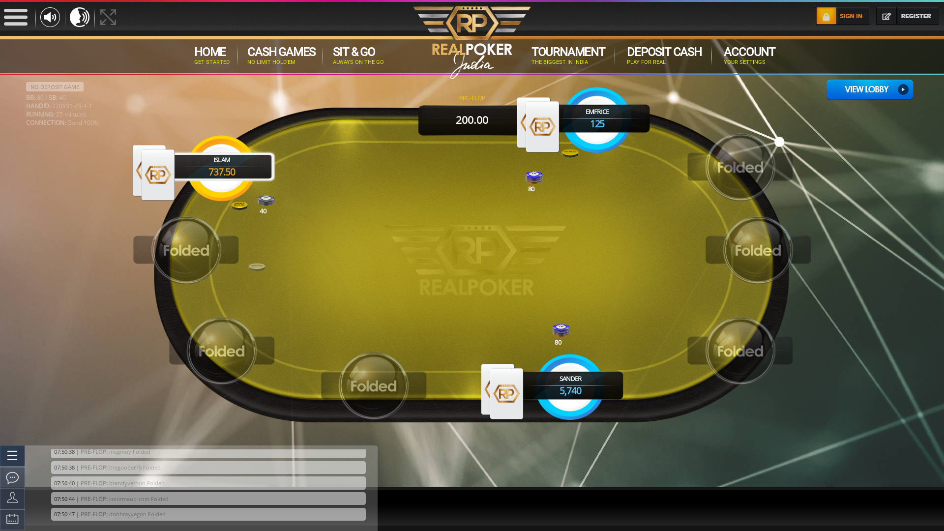 Real Indian poker on a 10 player table in the 25th minute of the game