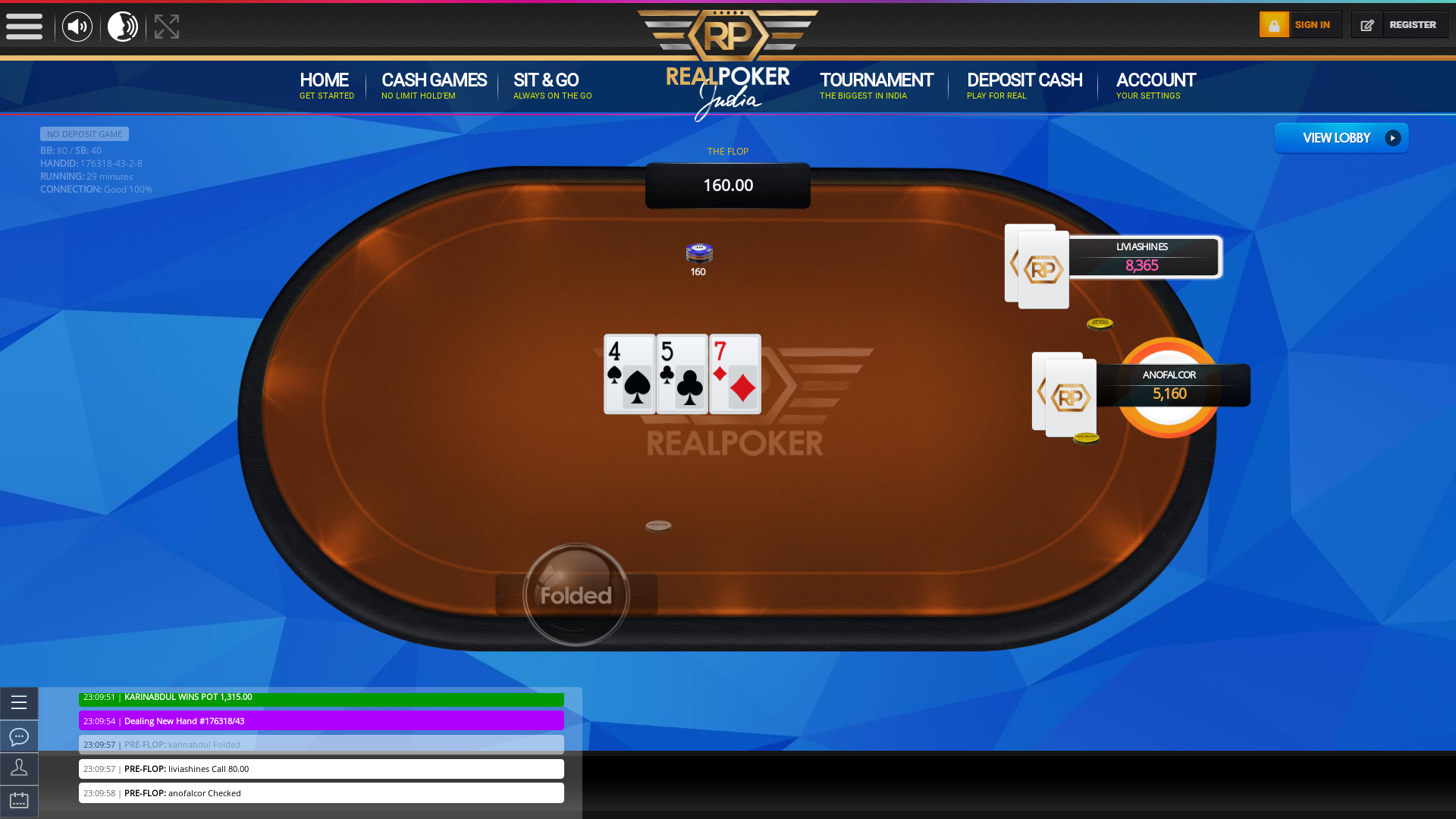 Real Indian poker on a 10 player table in the 28th minute of the game
