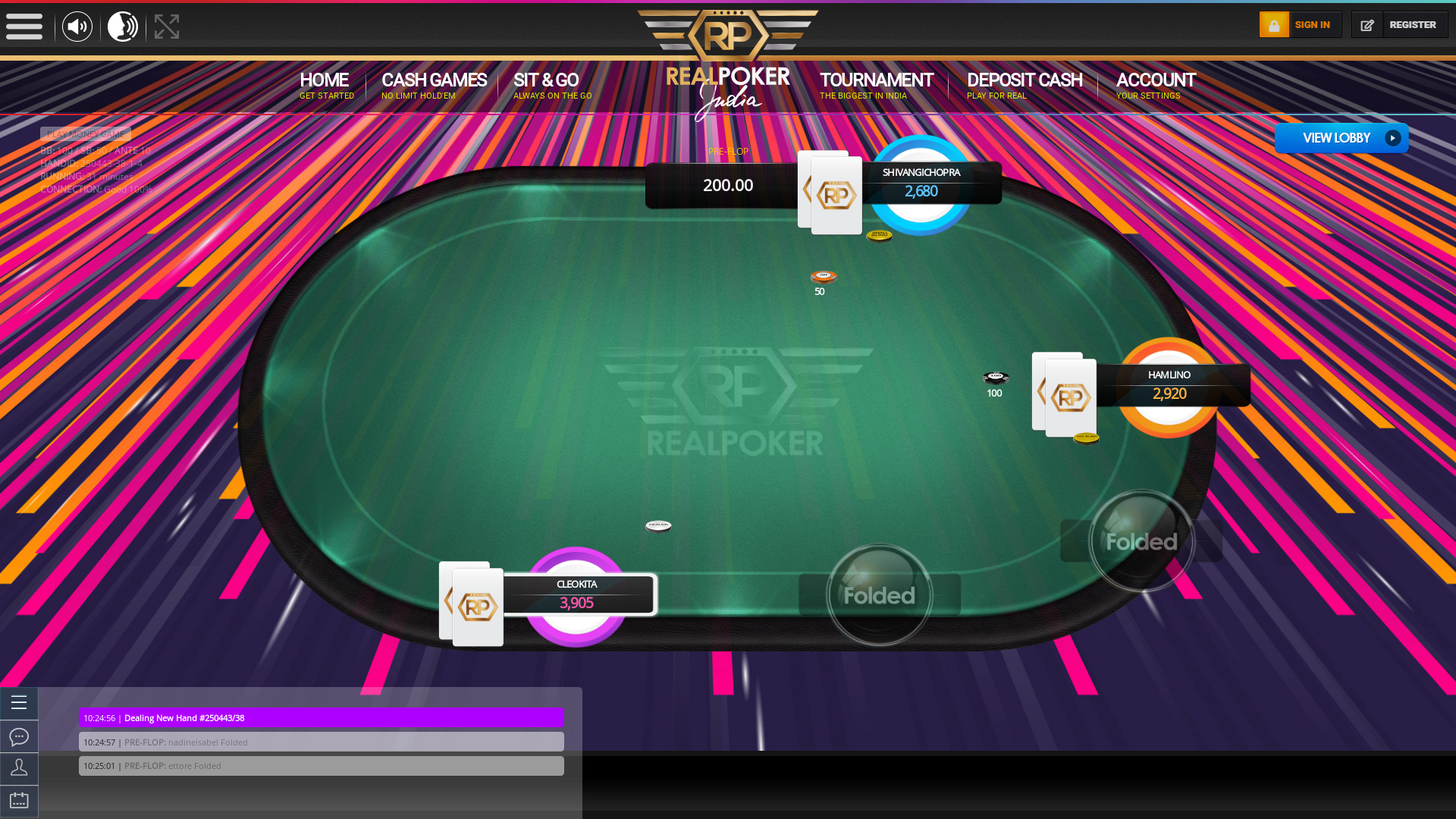 Real Indian poker on a 10 player table in the 3 game