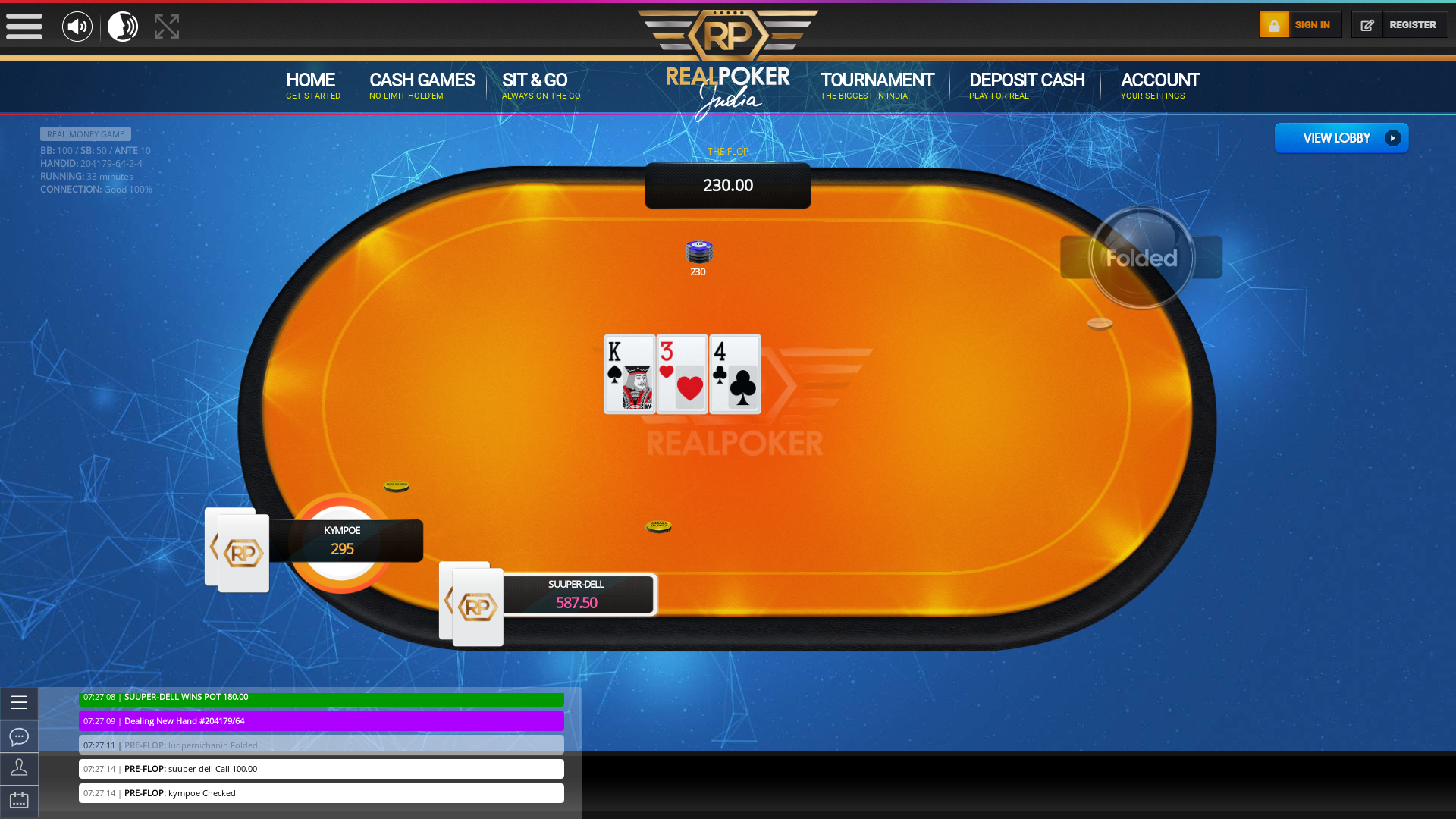 Real Indian poker on a 10 player table in the 32nd minute of the game