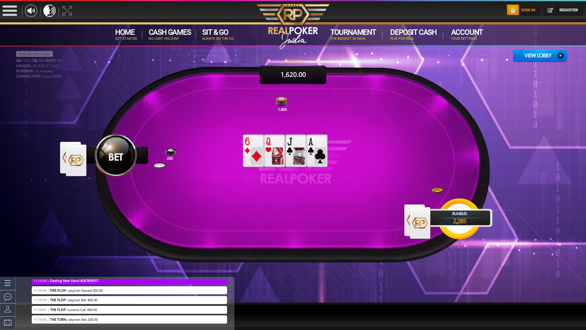 Real Indian poker on a 10 player table in the 32nd minute of the game