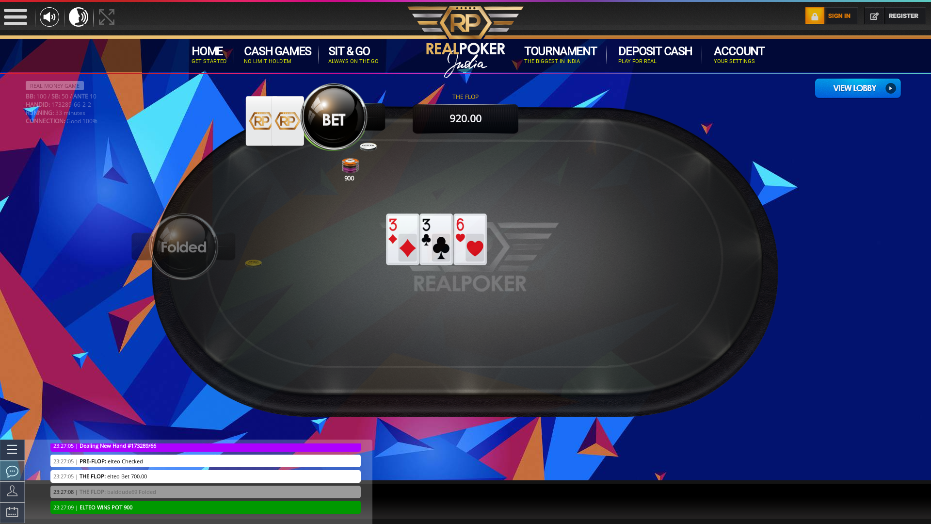 Real Indian poker on a 10 player table in the 33rd minute of the game