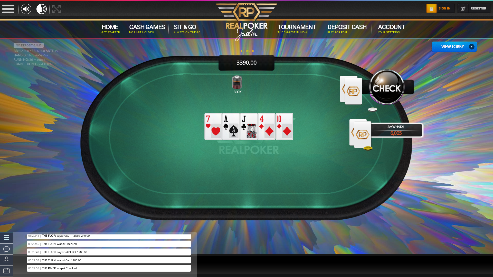 Real Indian poker on a 10 player table in the 36th minute of the game