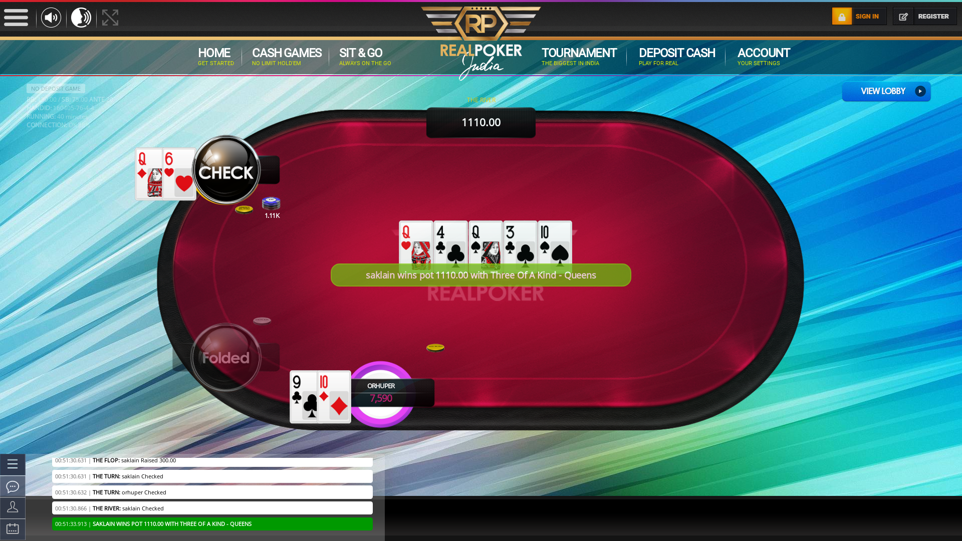 Real Indian poker on a 10 player table in the 40th minute of the game