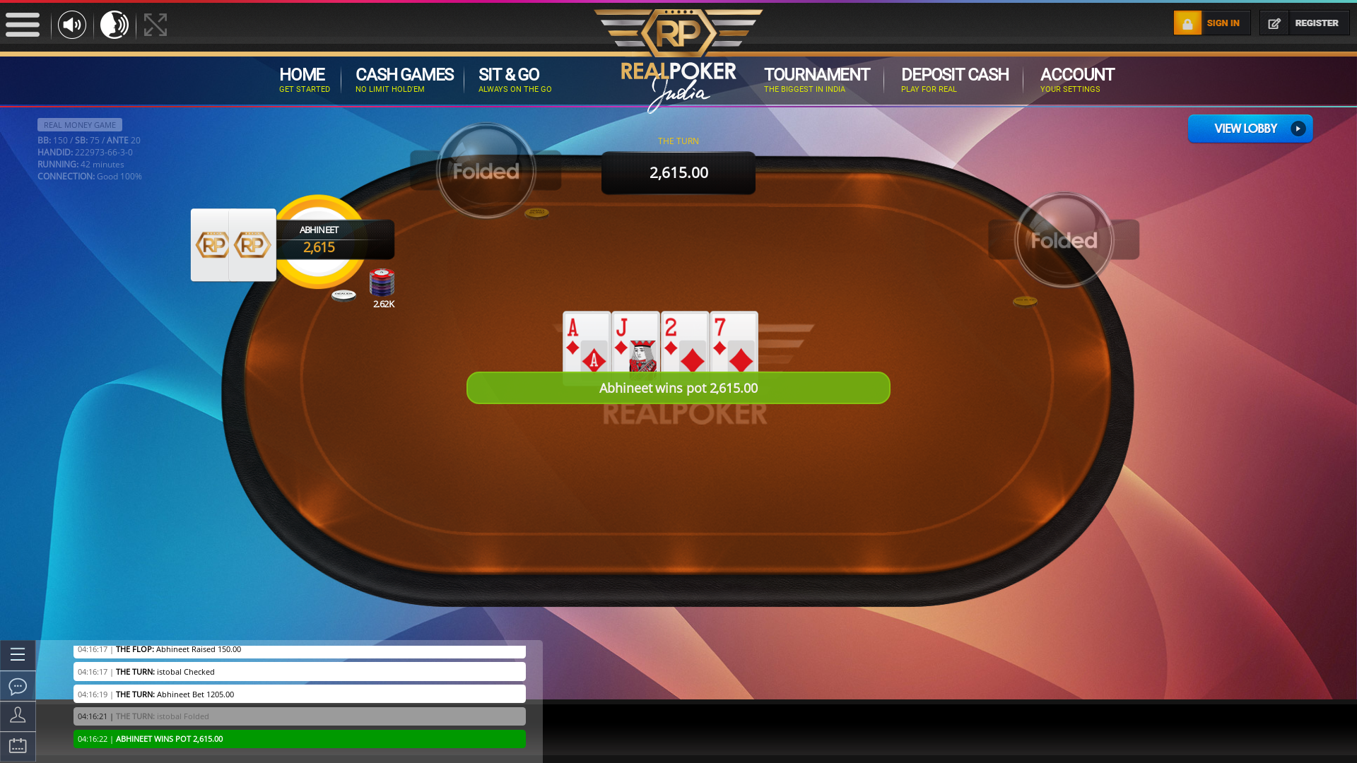 Real Indian poker on a 10 player table in the 42nd minute of the game