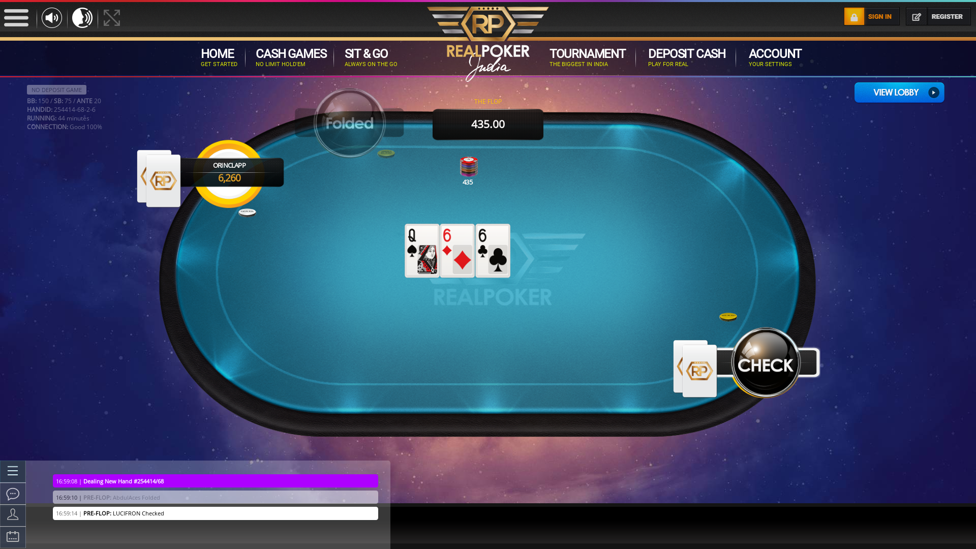 Real Indian poker on a 10 player table in the 43rd minute of the game