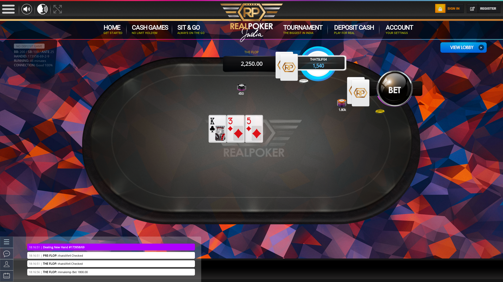 Real Indian poker on a 10 player table in the 46th minute of the game