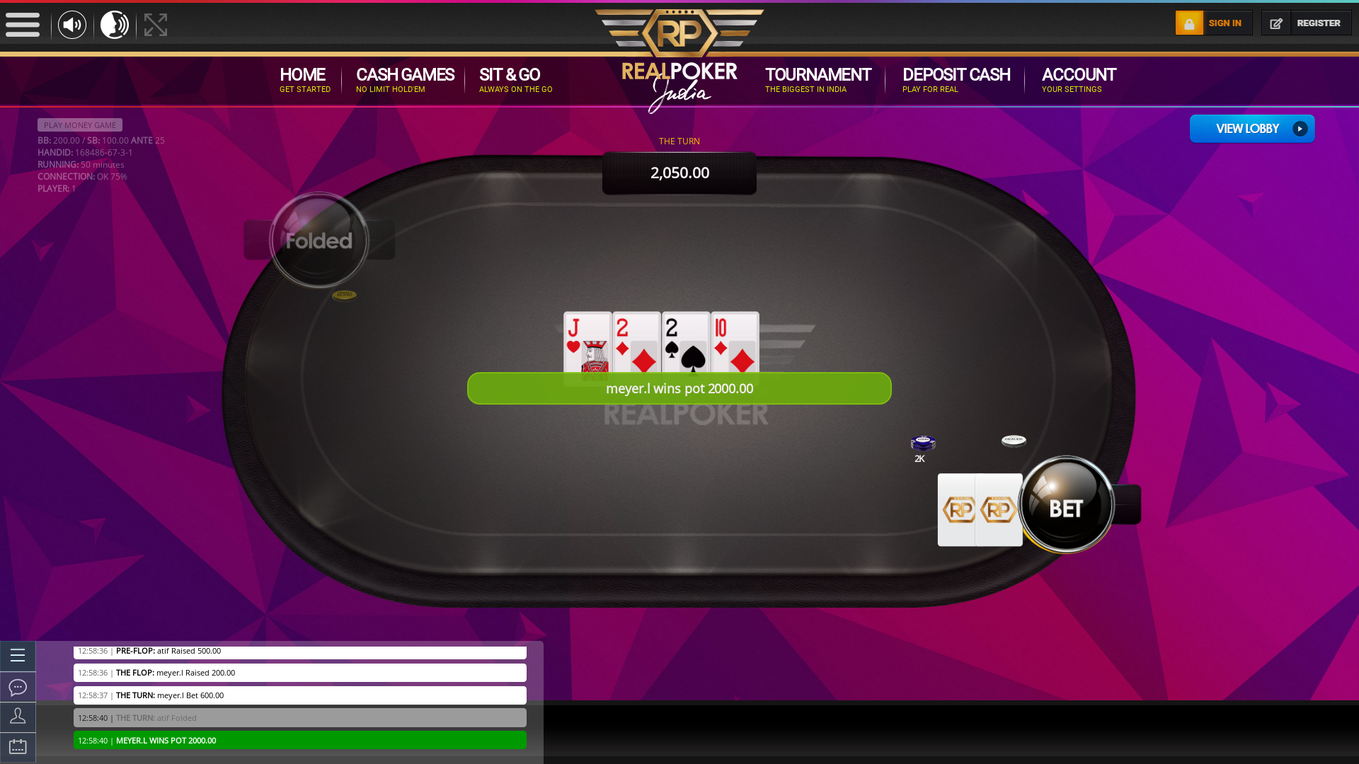 Real Indian poker on a 10 player table in the 49th minute of the game