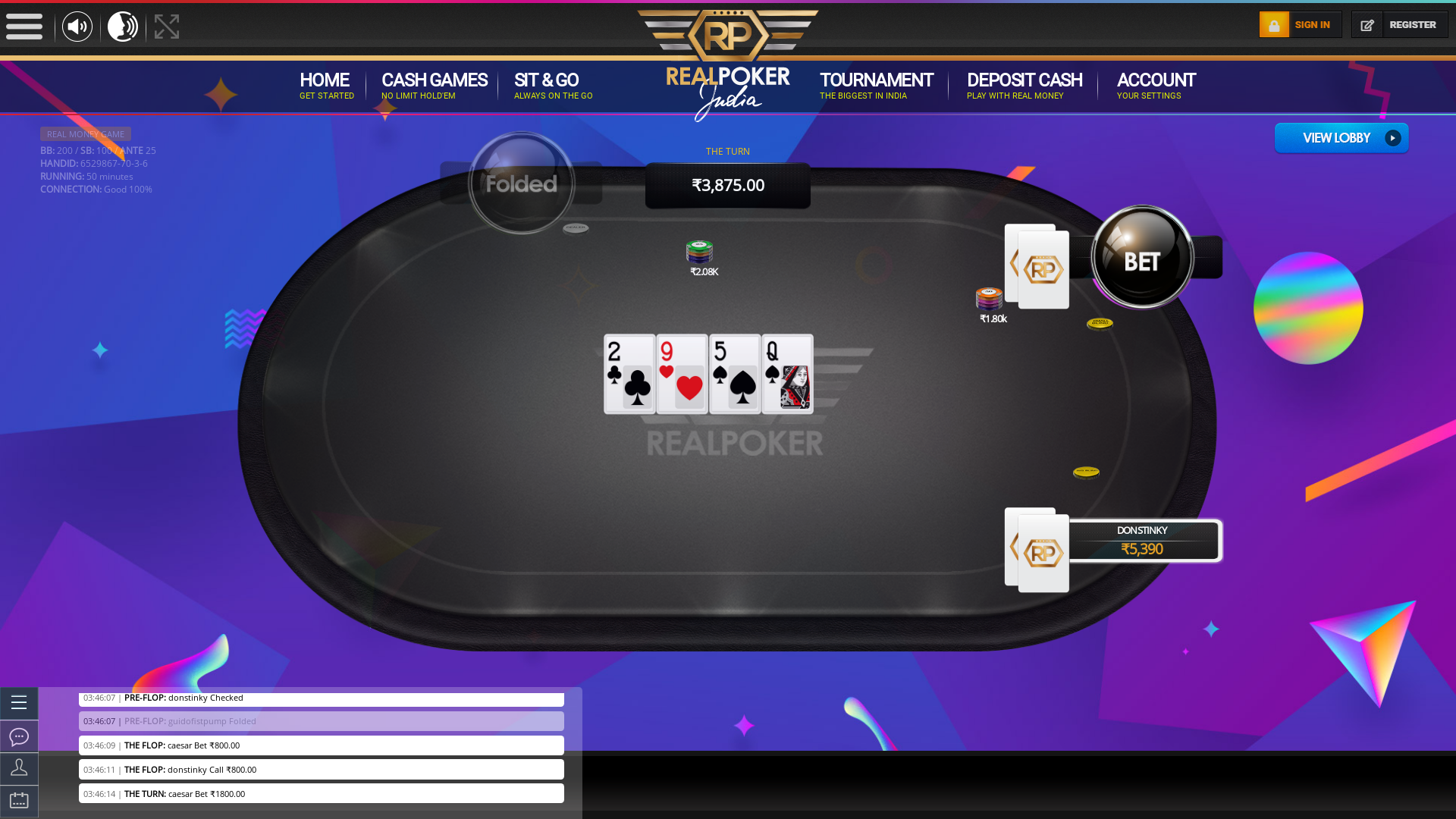 Real indian poker on a 10 player table in the 50th minute of the game