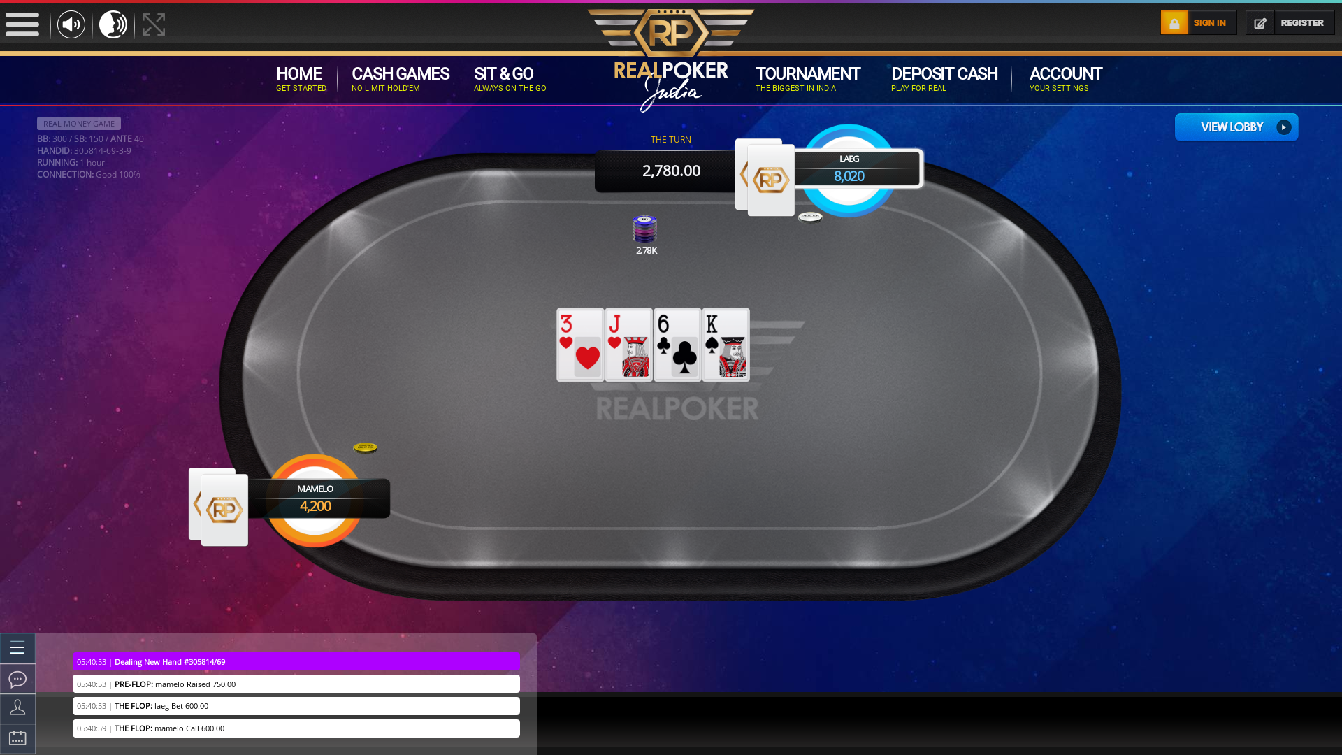 Real Indian poker on a 10 player table in the 59th minute of the game