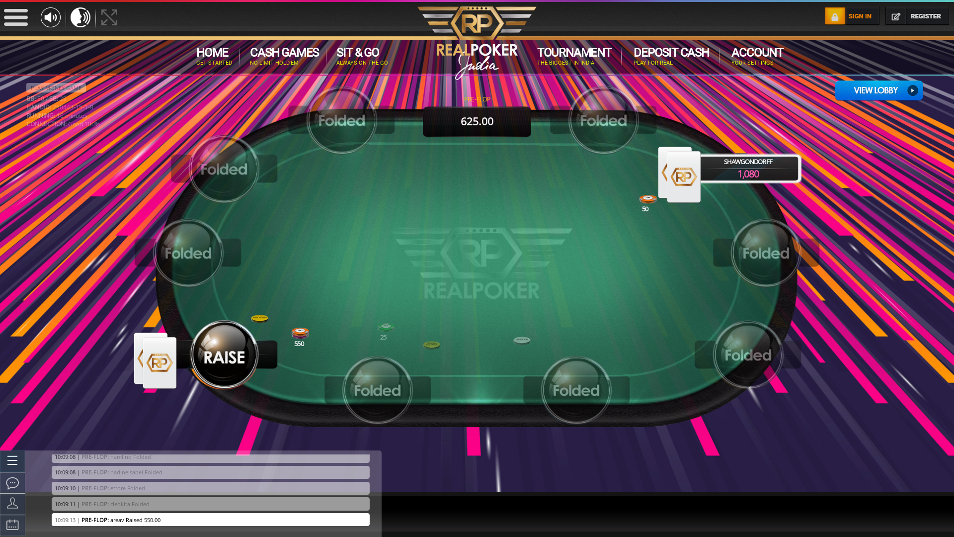 Real poker 10 player table in the 15th minute of the match