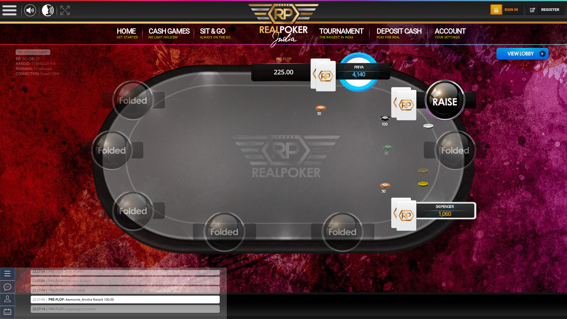 Real poker 10 player table in the 17th minute