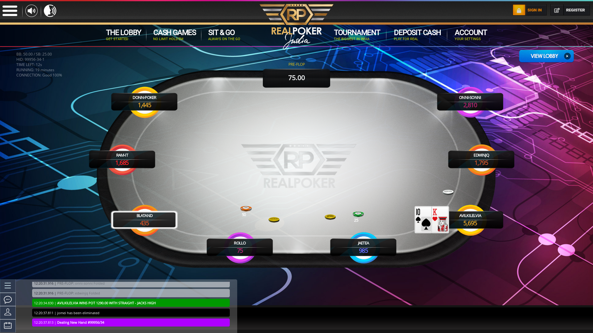 Real poker 10 player table in the 19th minute of the match