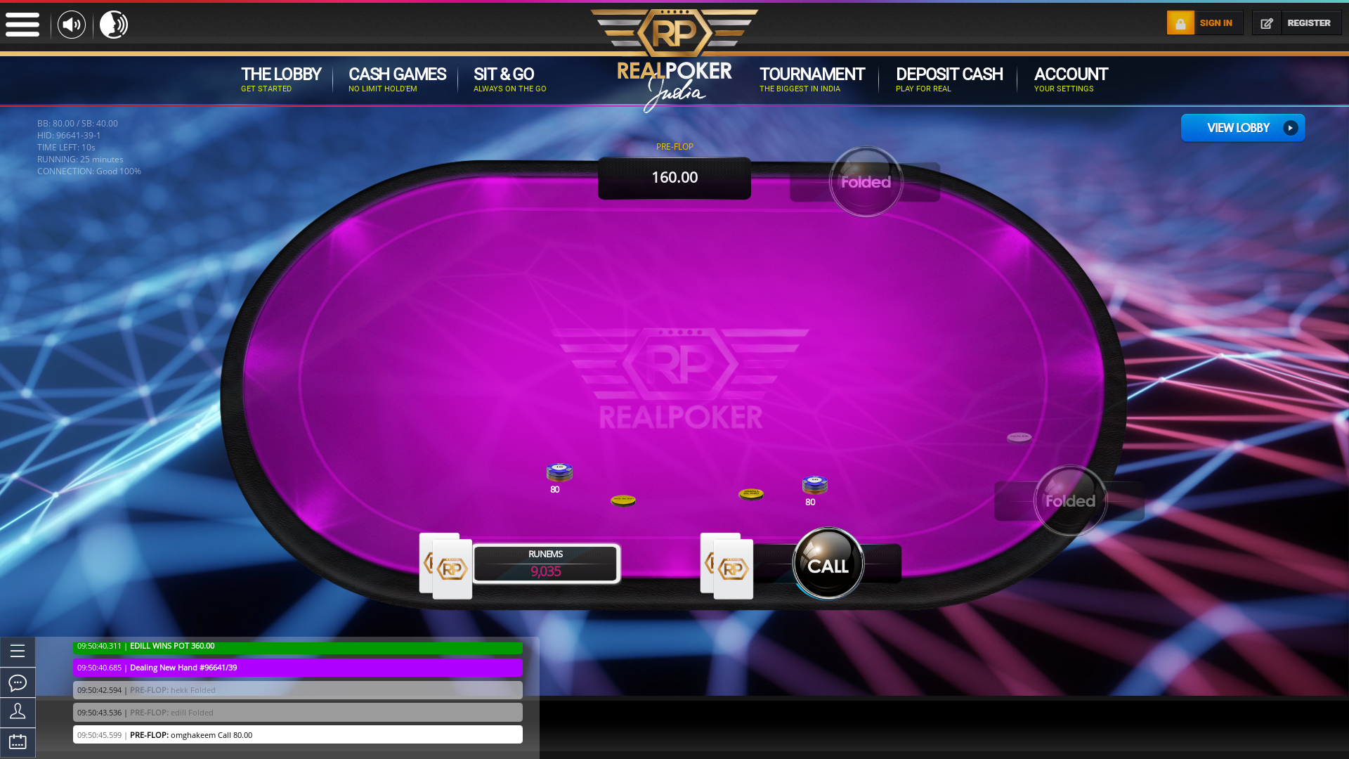 Real poker 10 player table in the 25th minute of the match