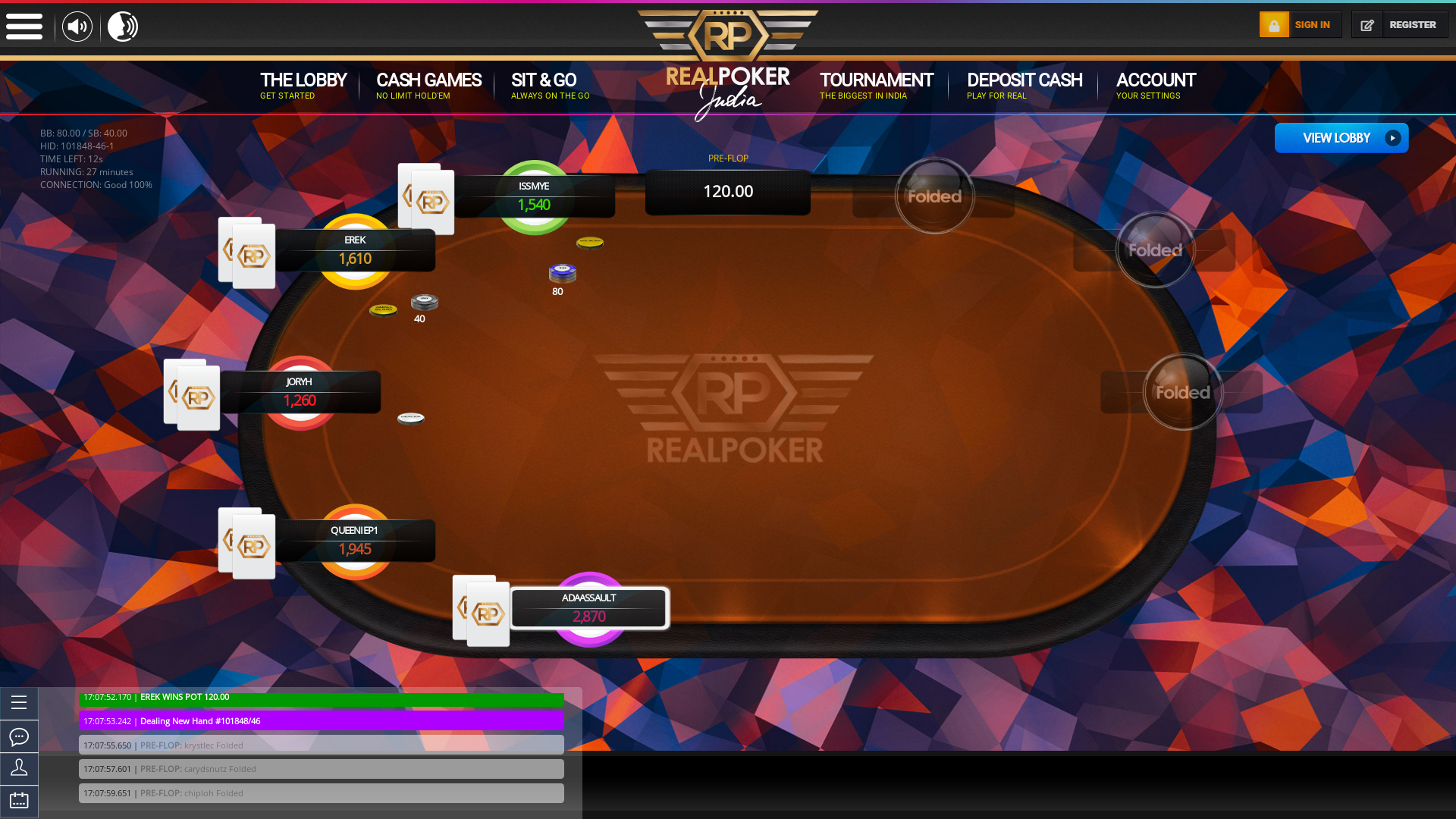 Real poker 10 player table in the 26th minute of the match