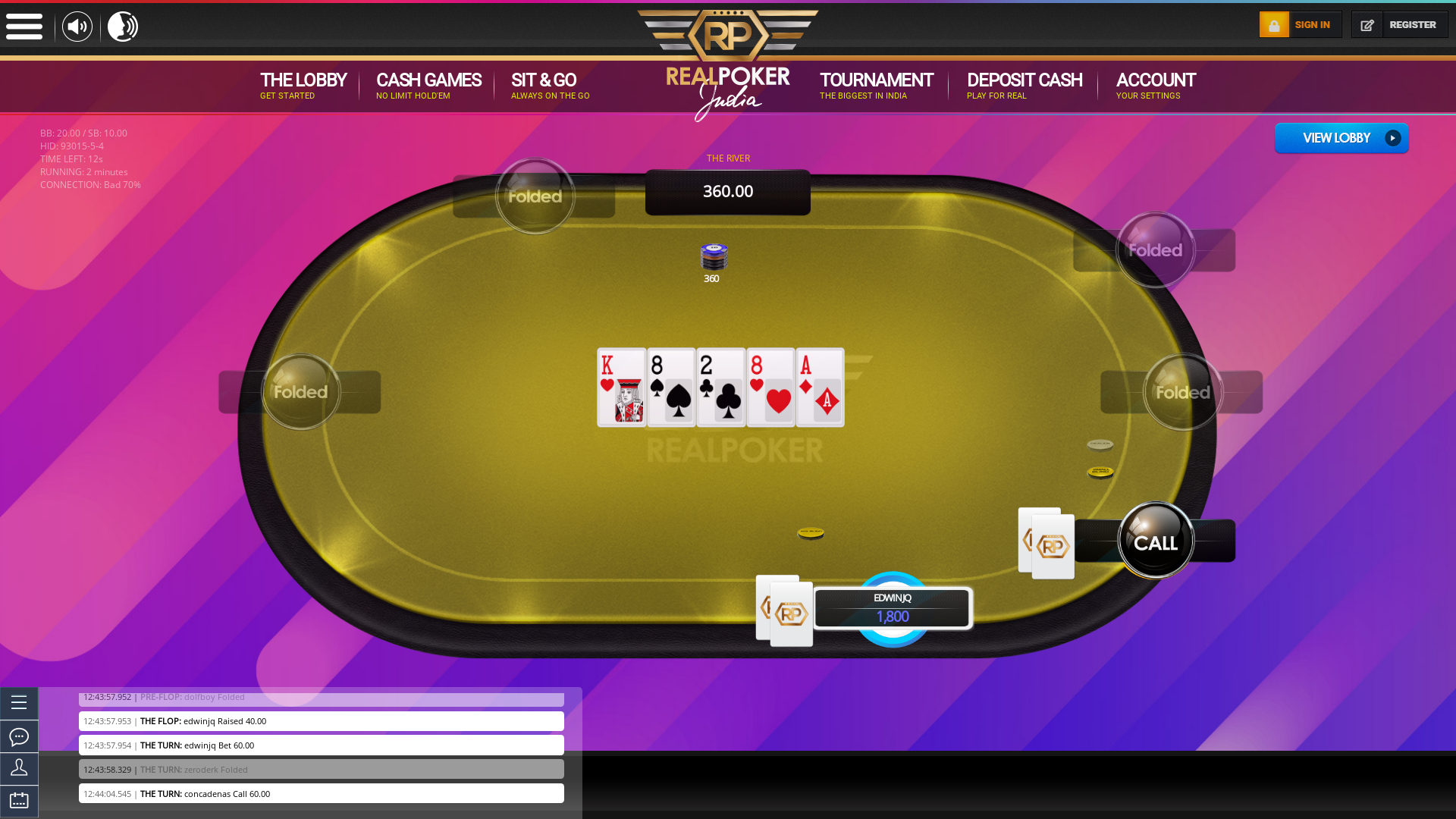 Real poker 10 player table in the 2nd minute of the match