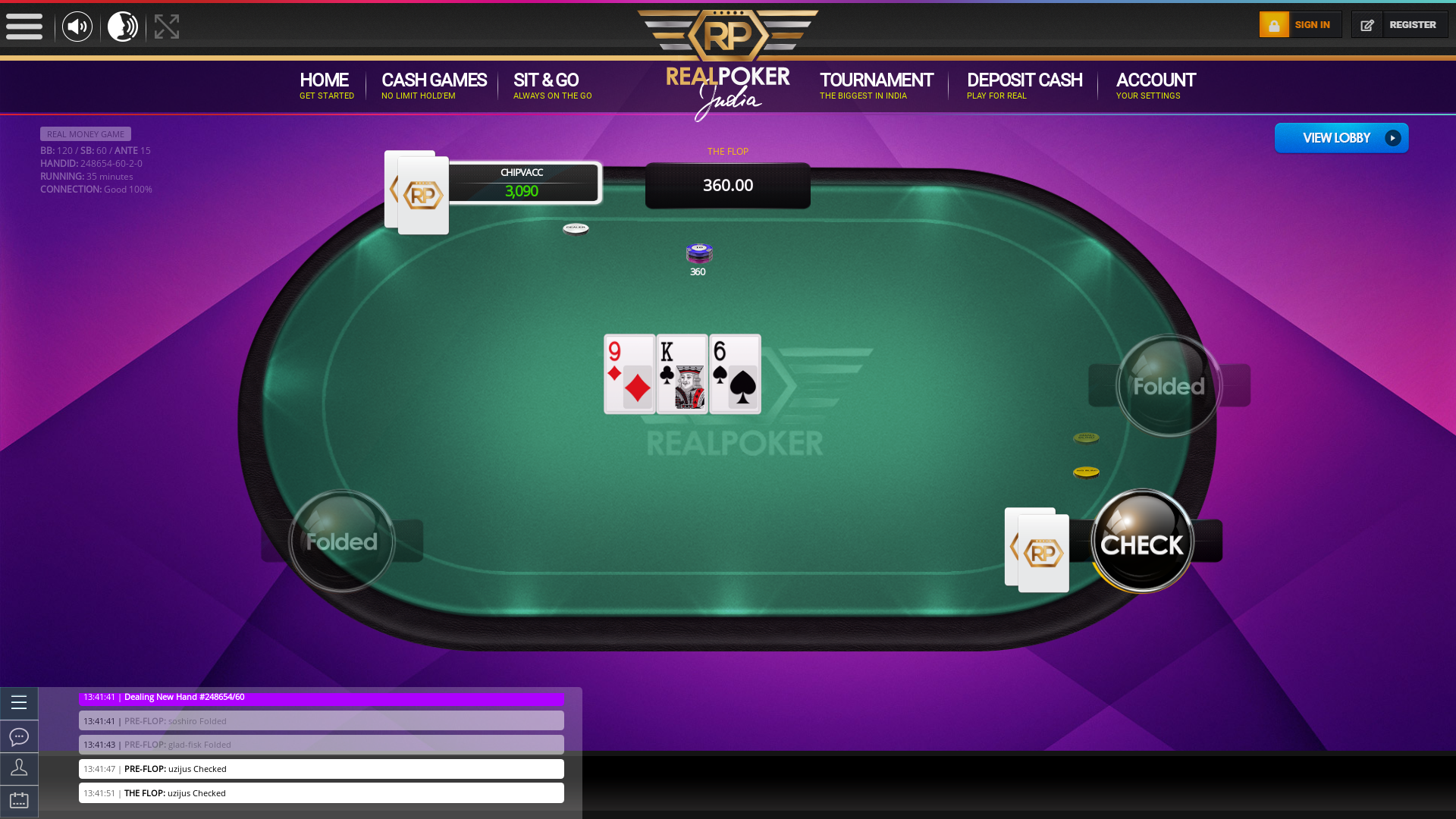 Real poker 10 player table in the 35th minute of the match
